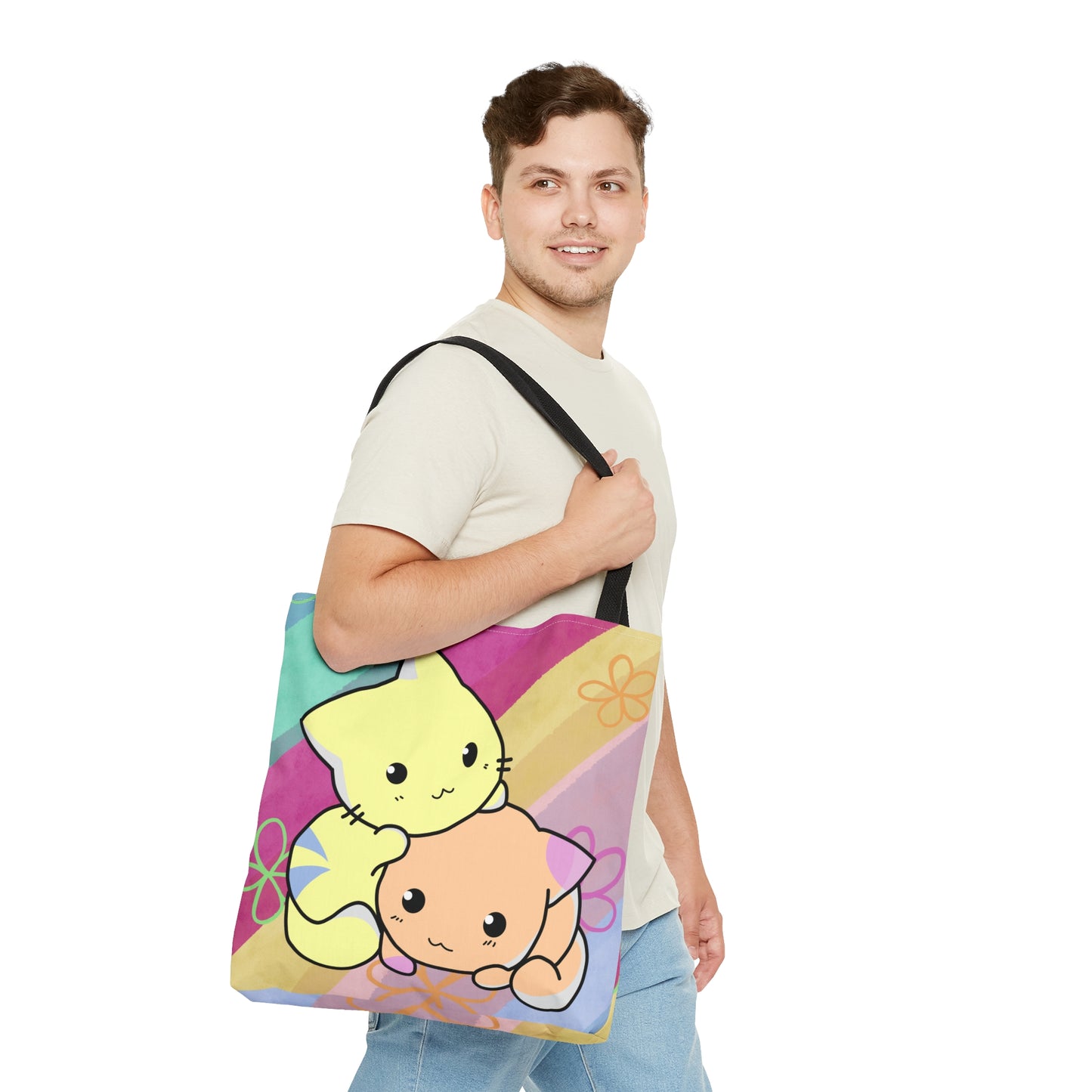 2 Cats Tote Bag - Rainbow Pattern Design For Women