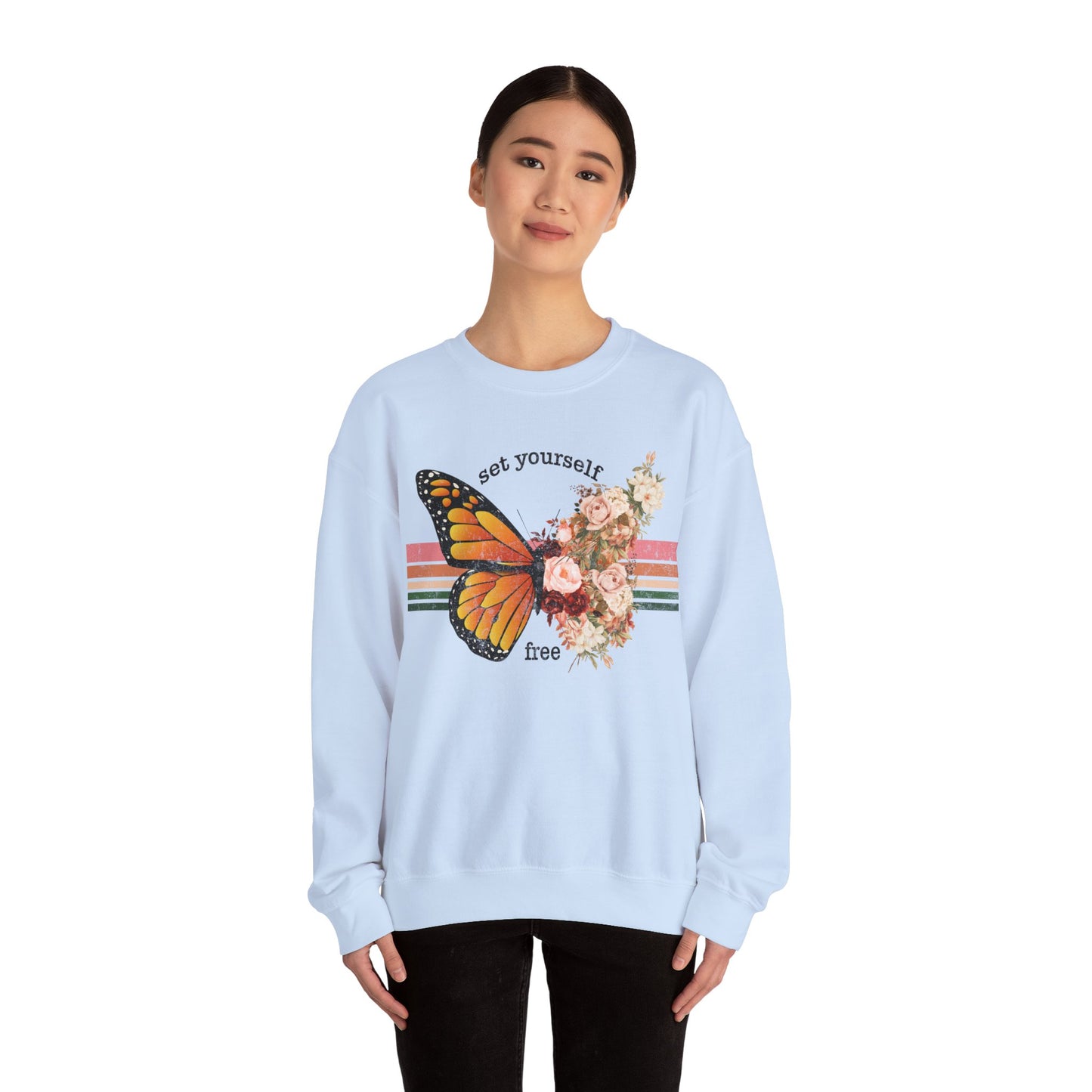 Butterfly Sweatshirt Floral Graphic Pullover Sweater | Motivational Gifts For Mom - Set Yourself Free