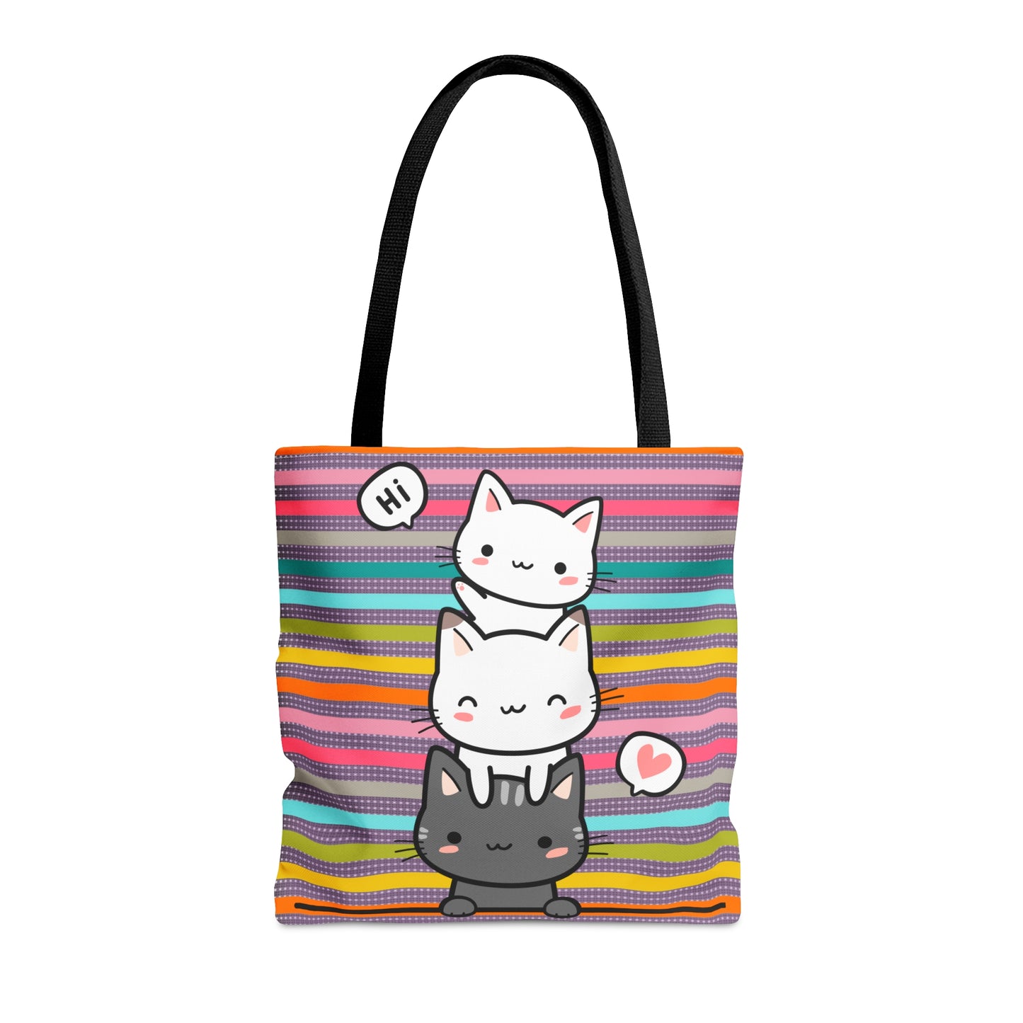 3 Cute Cats Tote Bag - Rainbow Pattern Design For Women