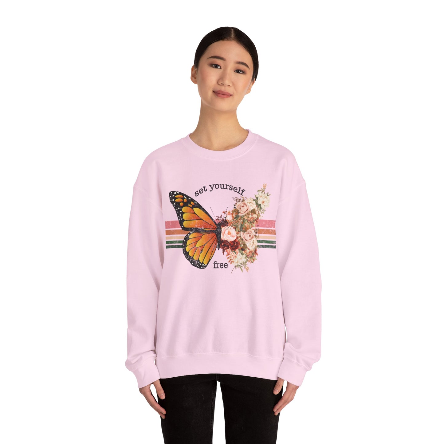 Butterfly Sweatshirt Floral Graphic Pullover Sweater | Motivational Gifts For Mom - Set Yourself Free