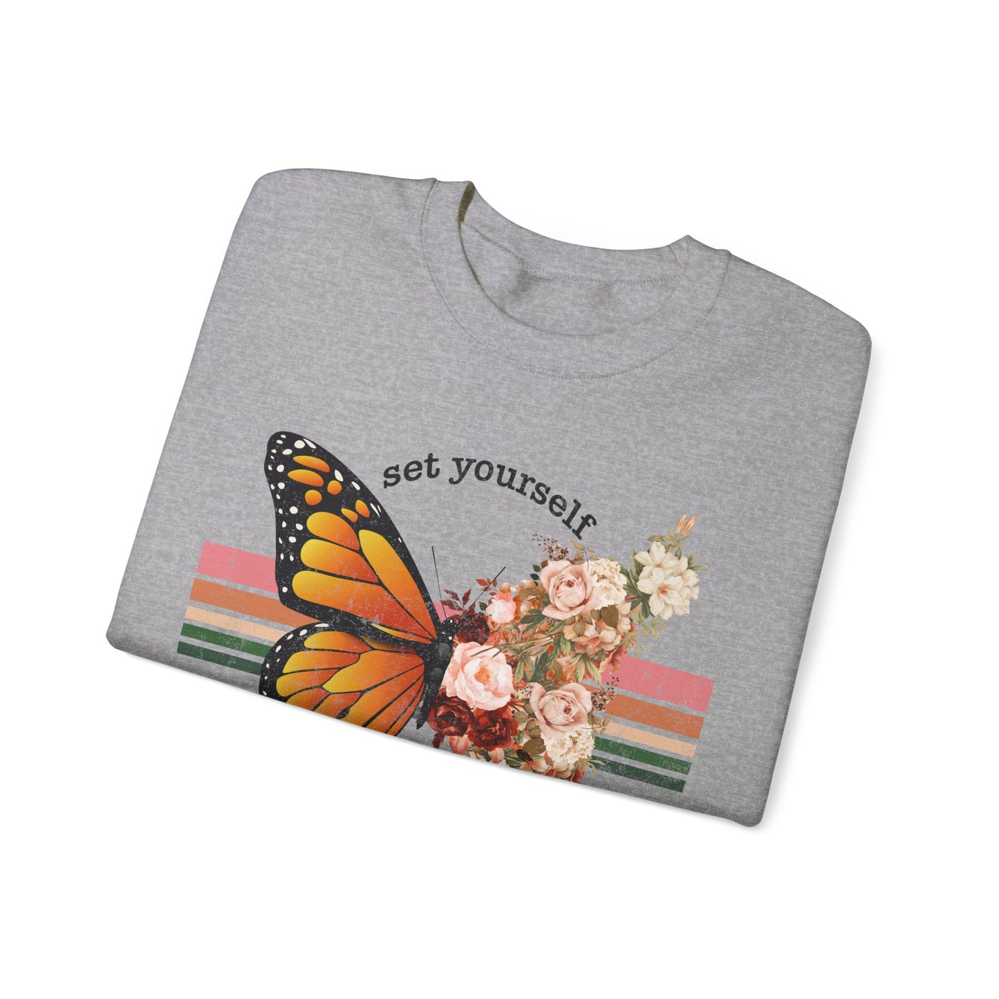 Butterfly Sweatshirt Floral Graphic Pullover Sweater | Motivational Gifts For Mom - Set Yourself Free