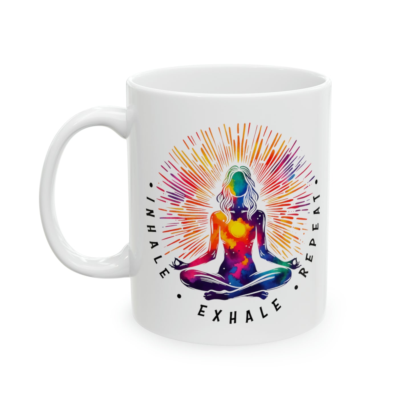 Yoga Coffee Mug, Namaste Ceramic Mug 11oz, Meditation Gifts For Her, Chakra Gift For Mom, Inhale Exhale Repeat