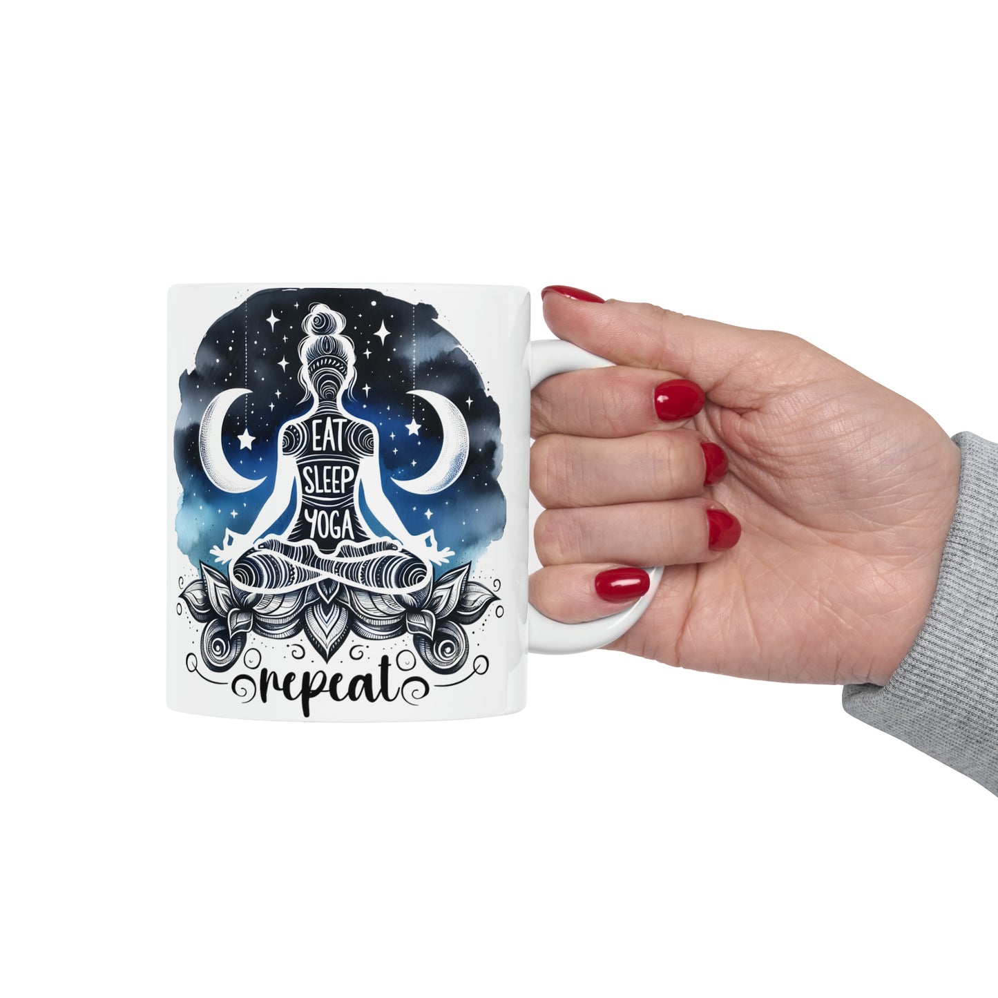 Yoga Coffee Mug, Namaste Ceramic Mug 11oz, Meditation Gifts For Her, Relaxing Gift For Mom, Eat Sleep Yoga Repeat