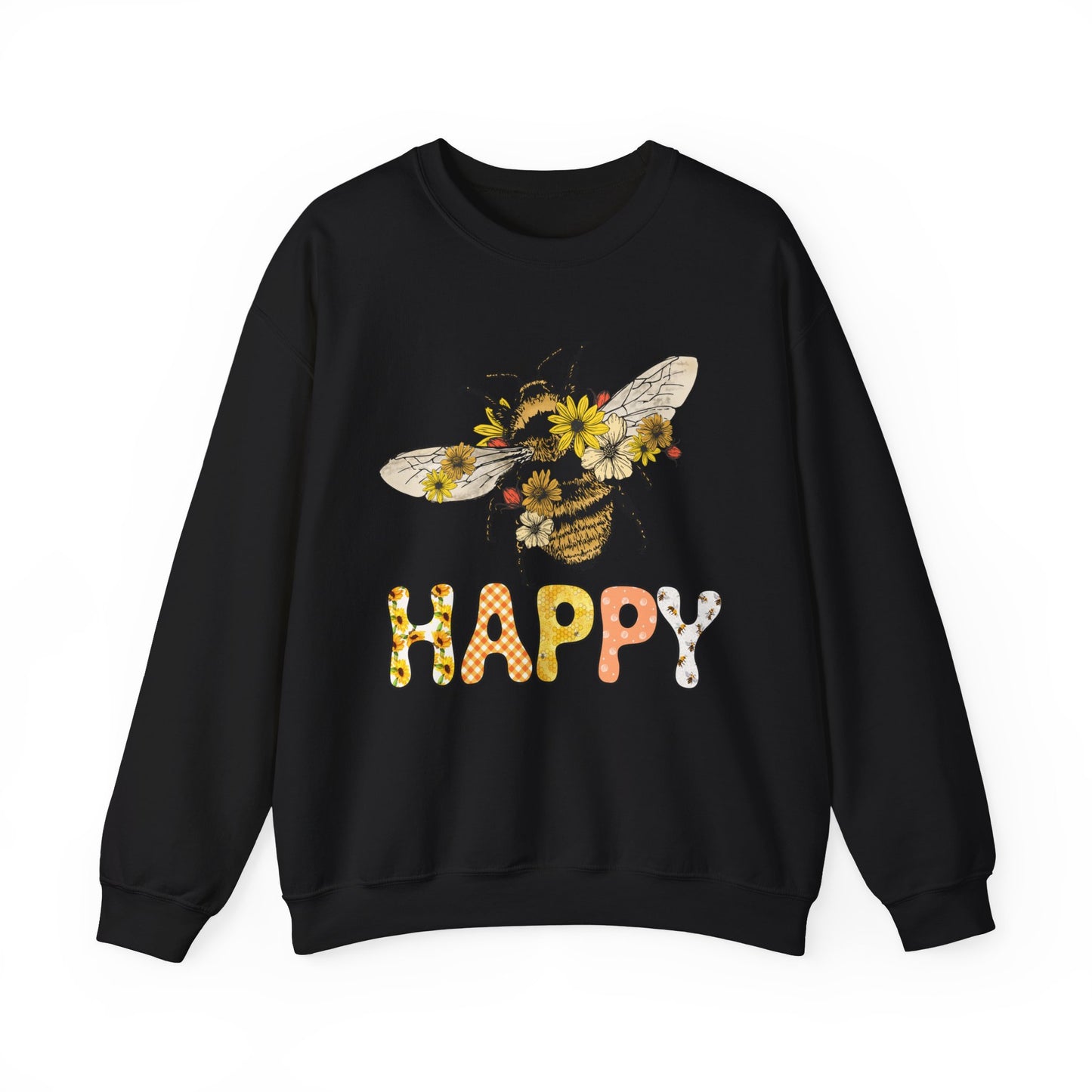 Be Happy Sweatshirt Bee Graphic Pullover Sweater | Motivational Gifts For Teachers | Floral