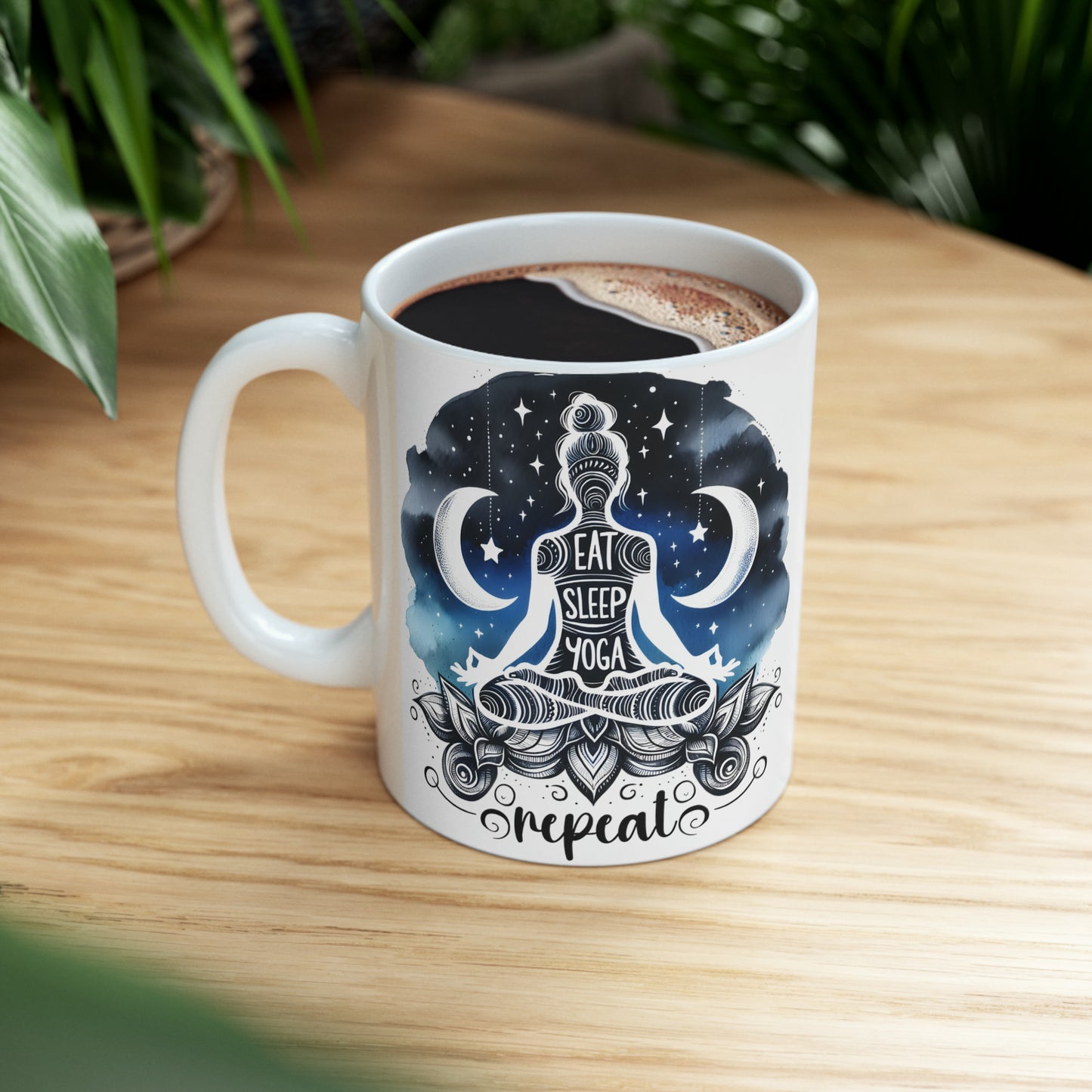 Yoga Coffee Mug, Namaste Ceramic Mug 11oz, Meditation Gifts For Her, Relaxing Gift For Mom, Eat Sleep Yoga Repeat