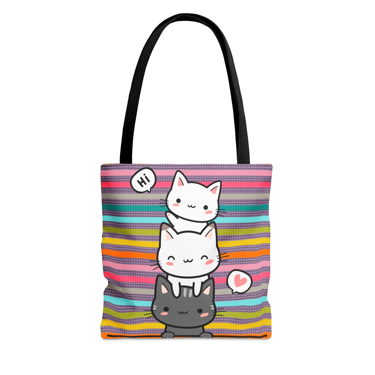 3 Cute Cats Tote Bag - Rainbow Pattern Design For Women