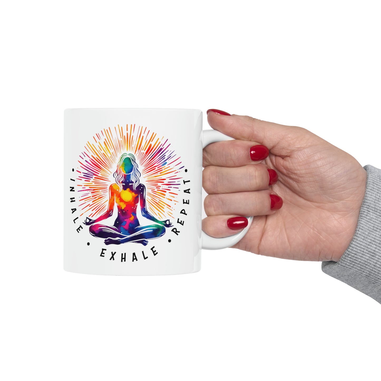 Yoga Coffee Mug, Namaste Ceramic Mug 11oz, Meditation Gifts For Her, Chakra Gift For Mom, Inhale Exhale Repeat