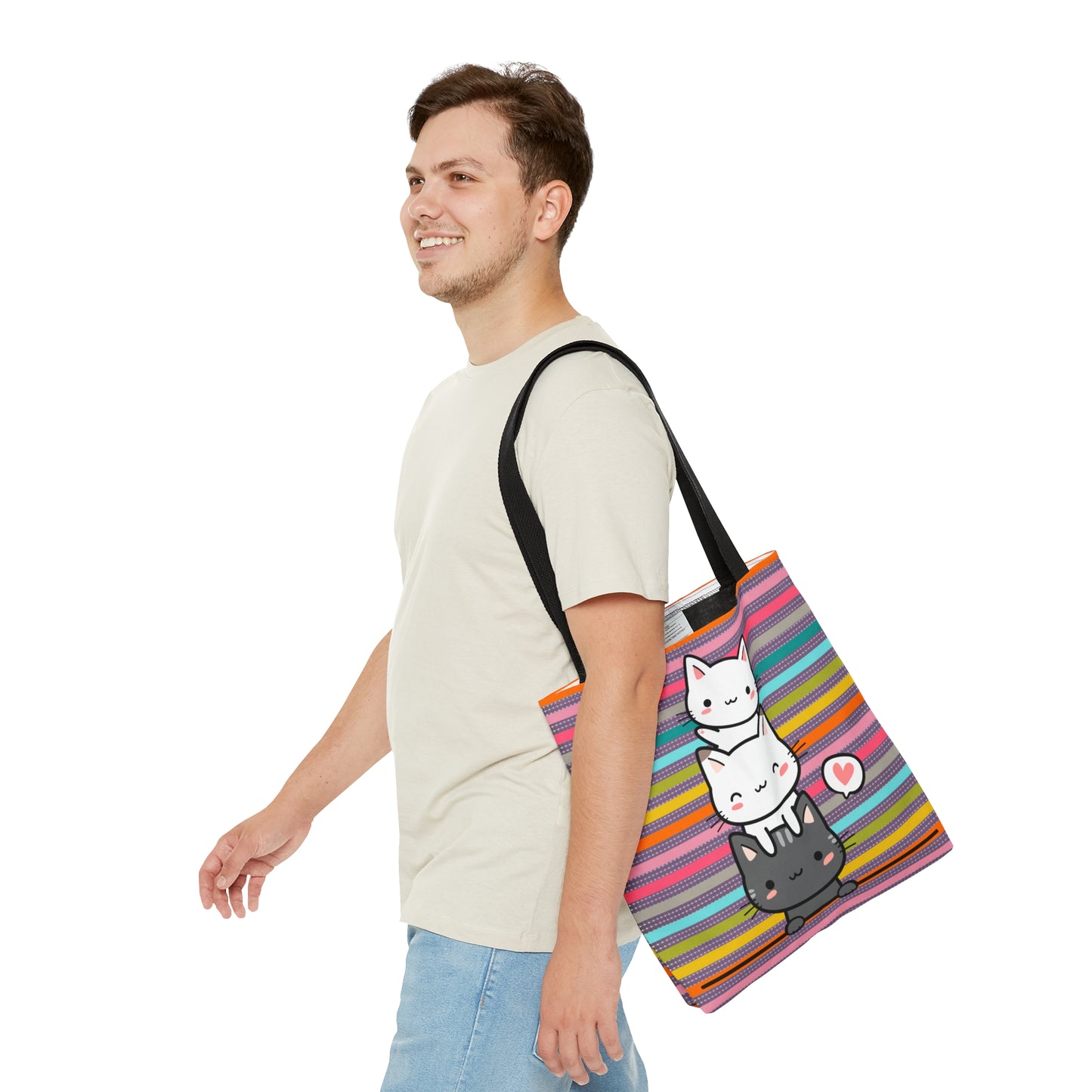 3 Cute Cats Tote Bag - Rainbow Pattern Design For Women