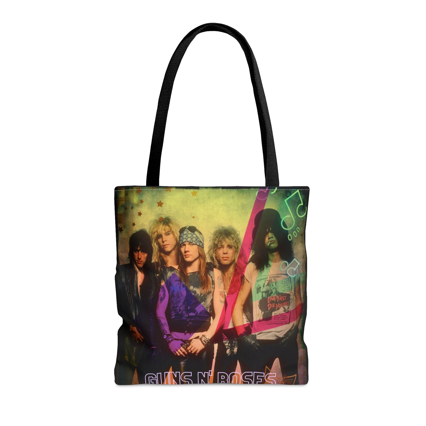 80s Rock Band Tote Bag - Beige Roses in Black Design For Women