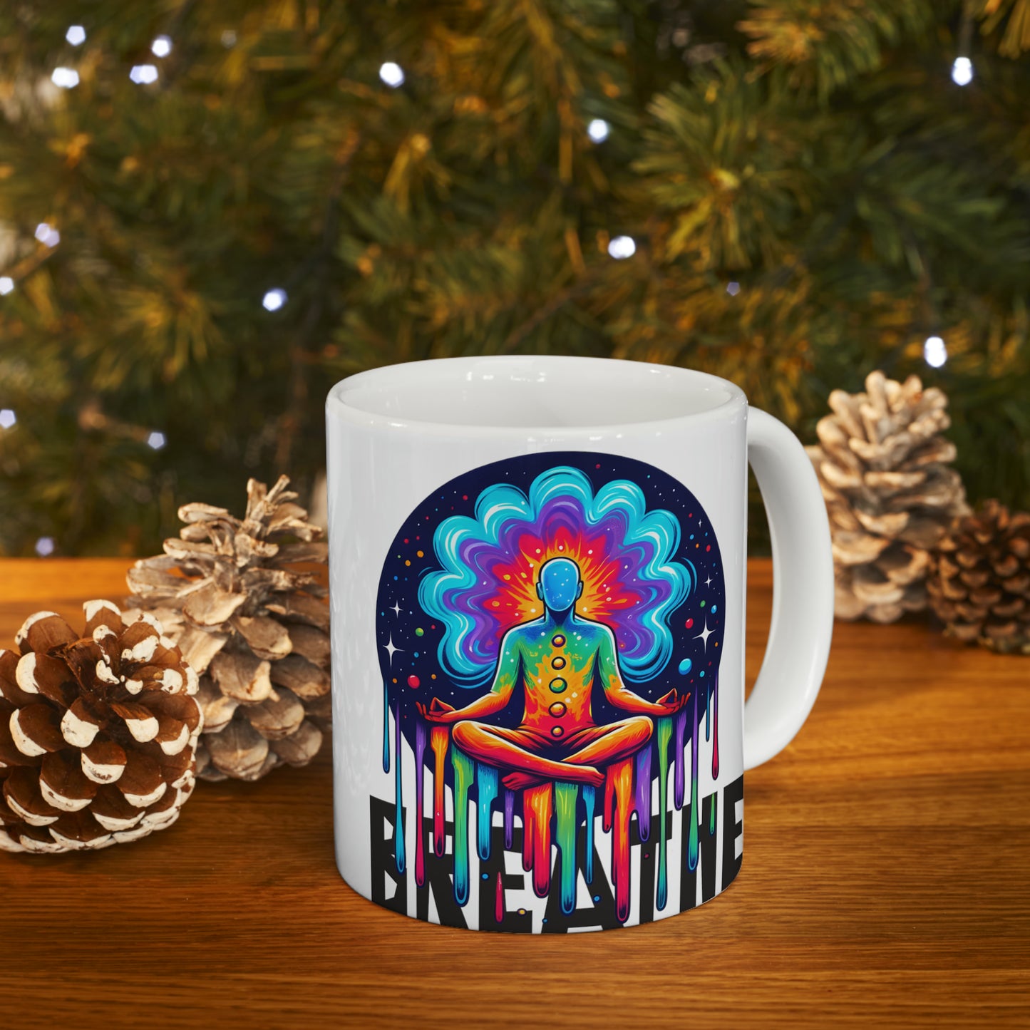 Yoga Coffee Mug, Namaste Ceramic Mug 11oz, Meditation Gifts For Him, Chakra Gift For Dad, Breathe
