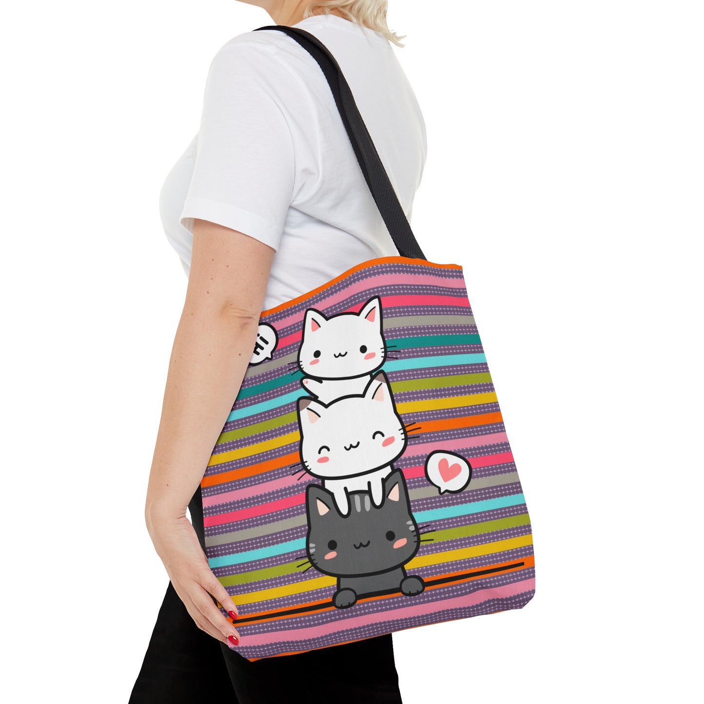 3 Cute Cats Tote Bag - Rainbow Pattern Design For Women