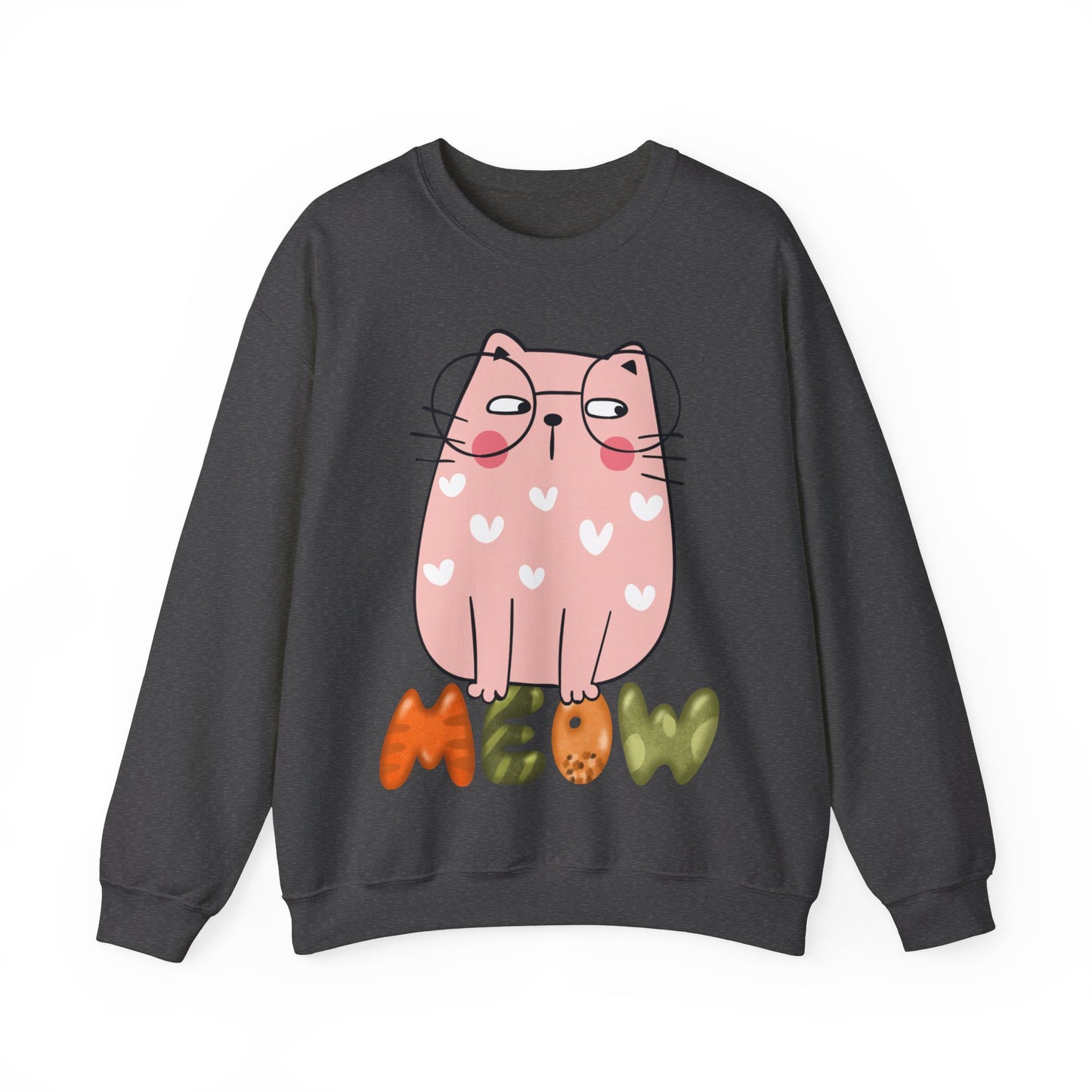 Cat Sweatshirt Cute Graphic Pullover Sweater | Feline Gifts For Cat Lovers - Meow