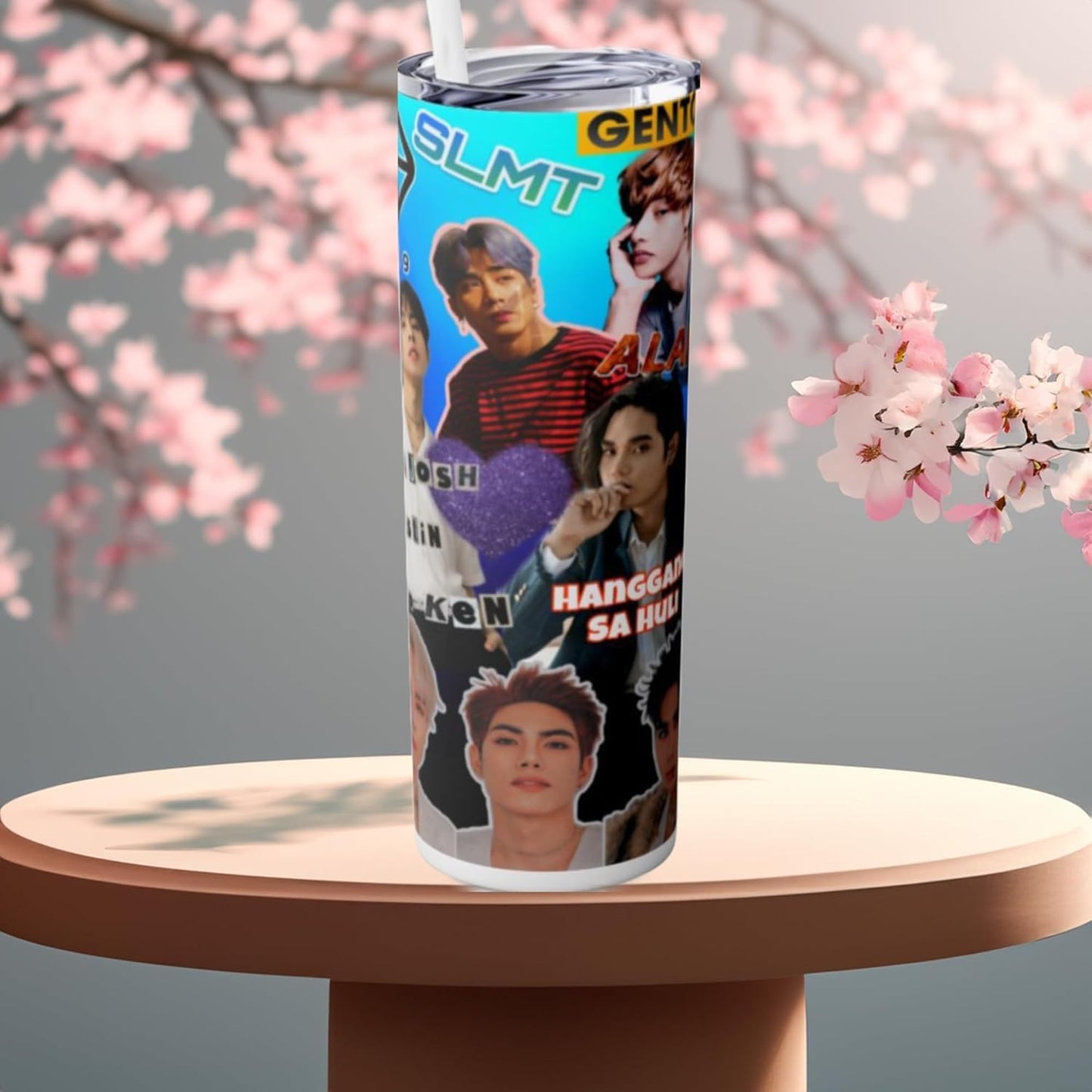 P-Pop SB19 tumbler with artists' images, perfect for Filipino teens and Pinoy pop music fans, 20 oz stainless steel drinkware.