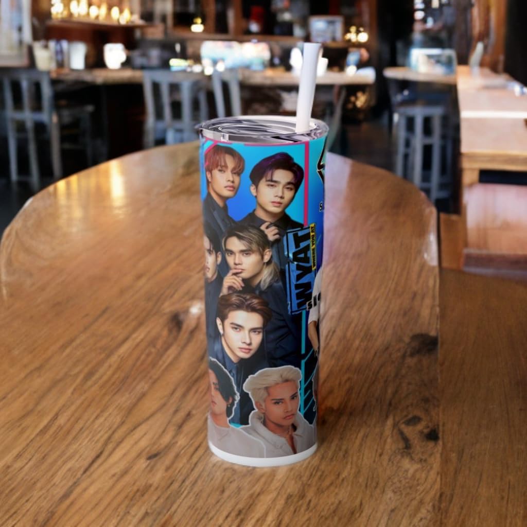 P-Pop Sb19 tumbler 20 oz with straw, featuring popular Filipino pop music artists, perfect for teens and music fans.