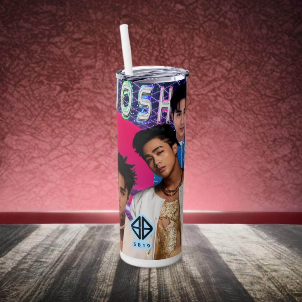 P-Pop SB19 Josh 20 oz tumbler with straw, colorful design, stainless steel drinkware for hot and cold beverages.
