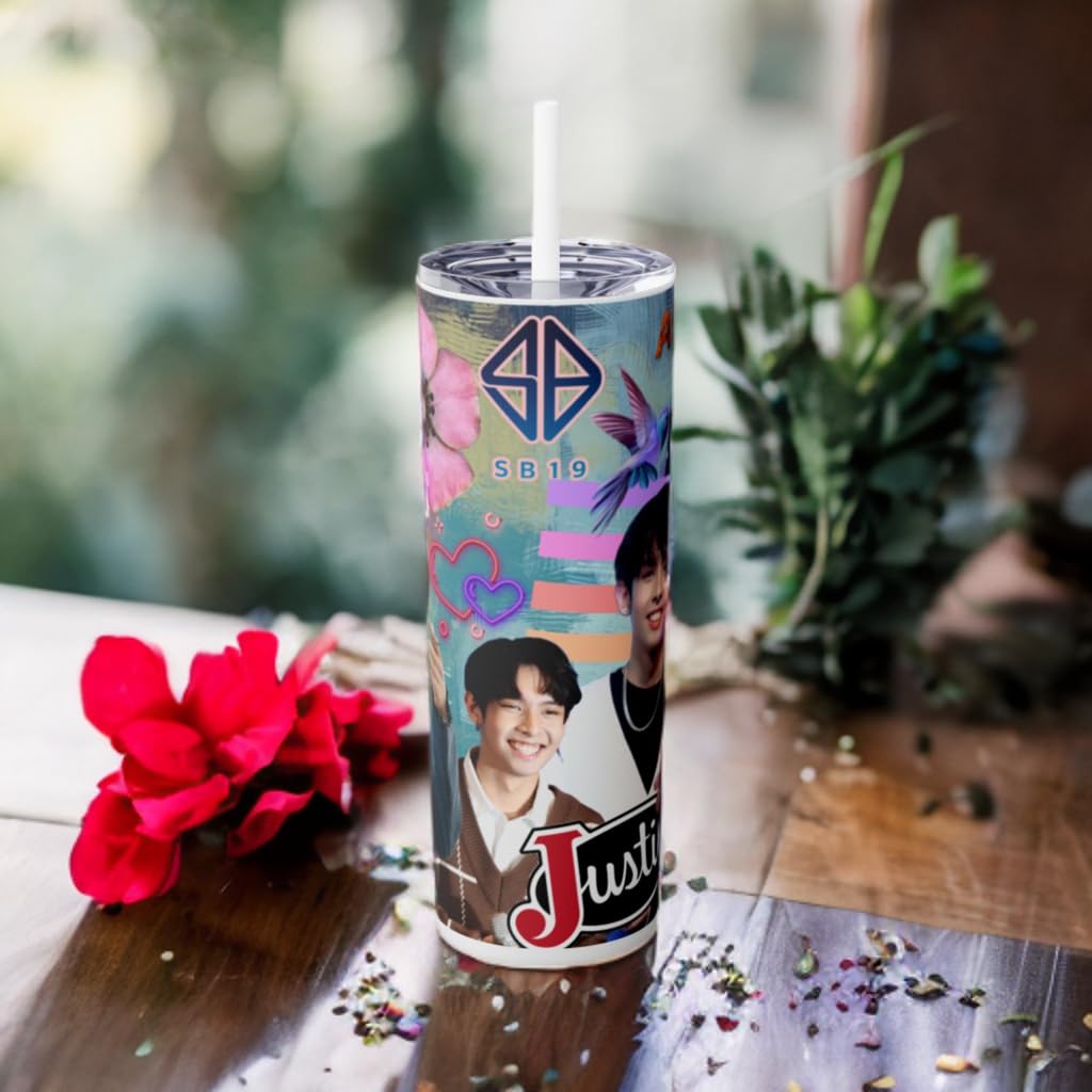 P-Pop SB19 Justin Tumbler 20 oz, stainless steel drinkware with straw, perfect Filipino gift for teens.