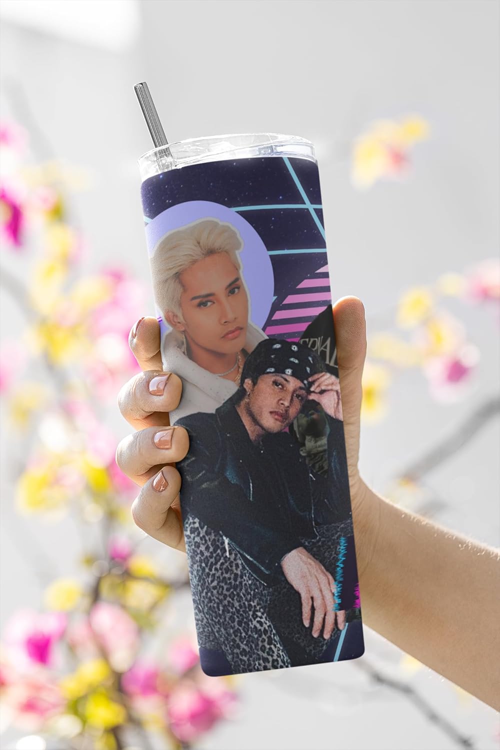 Stylish 20 oz P-Pop Ken tumbler featuring vibrant design, perfect for hot or cold drinks, great Filipino gift for teens.