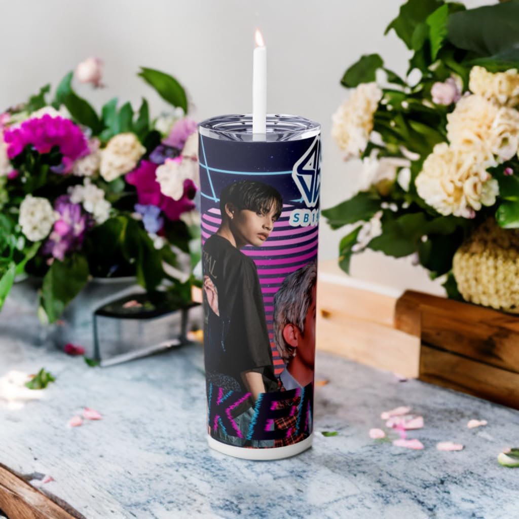 Colorful SB19 themed candle surrounded by flowers, perfect for fans of P-Pop and Filipino culture.