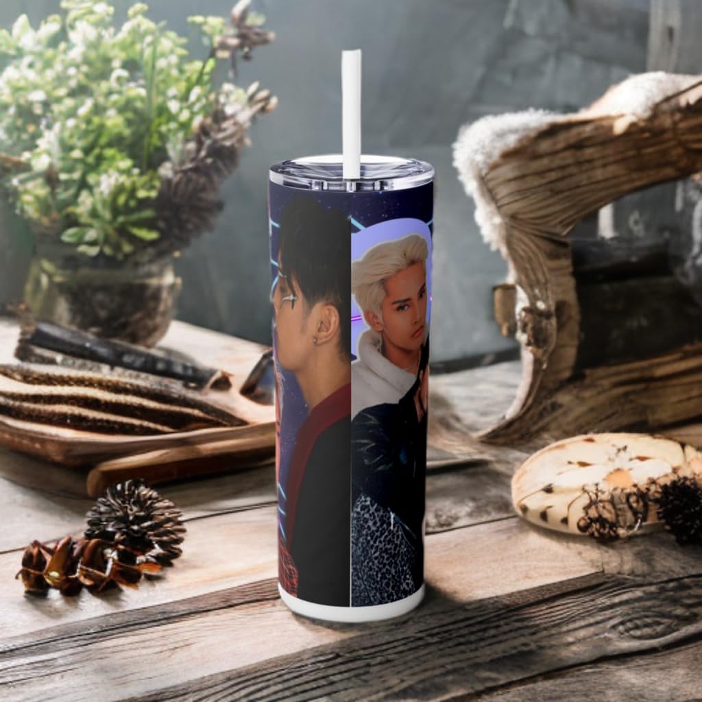 P-Pop Sb19 Ken 20 oz tumbler in a rustic setting, perfect for hot and cold drinks, great gift for Filipino teens.