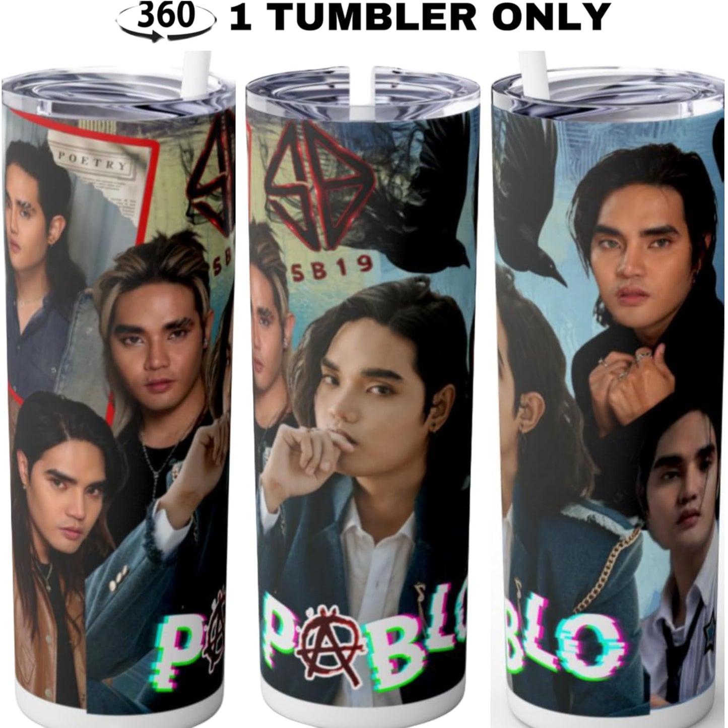 SB19 Pablo 20 oz tumbler showcasing Pinoy pop music design, perfect for teens, ideal for hot or cold drinks.
