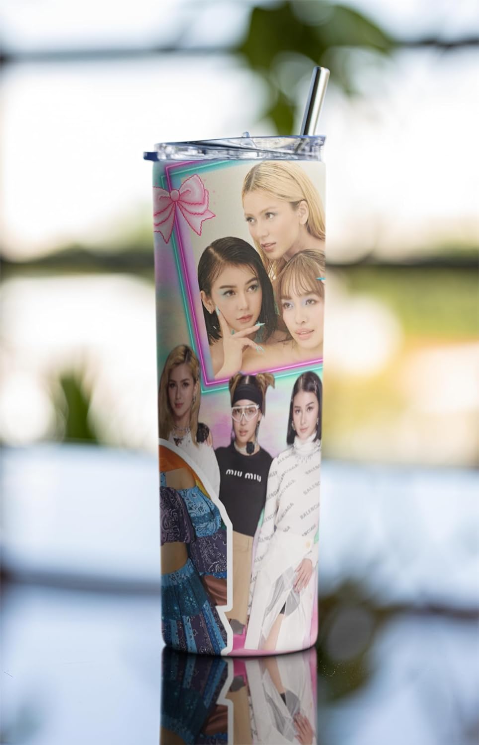 P-Pop G22 tumbler with colorful collage of Filipino pop icons, perfect for hot or cold drinks, stylish and insulated.