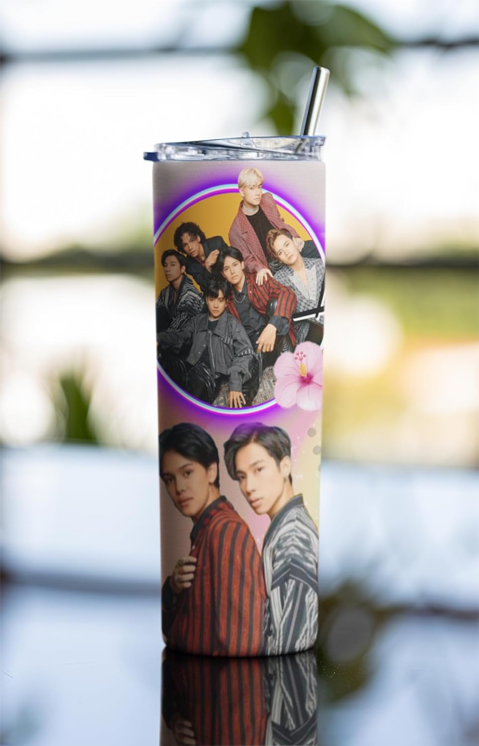 P-Pop Alamat 20 oz tumbler with vibrant group design, perfect for hot and cold drinks, ideal for teens and pop music fans.