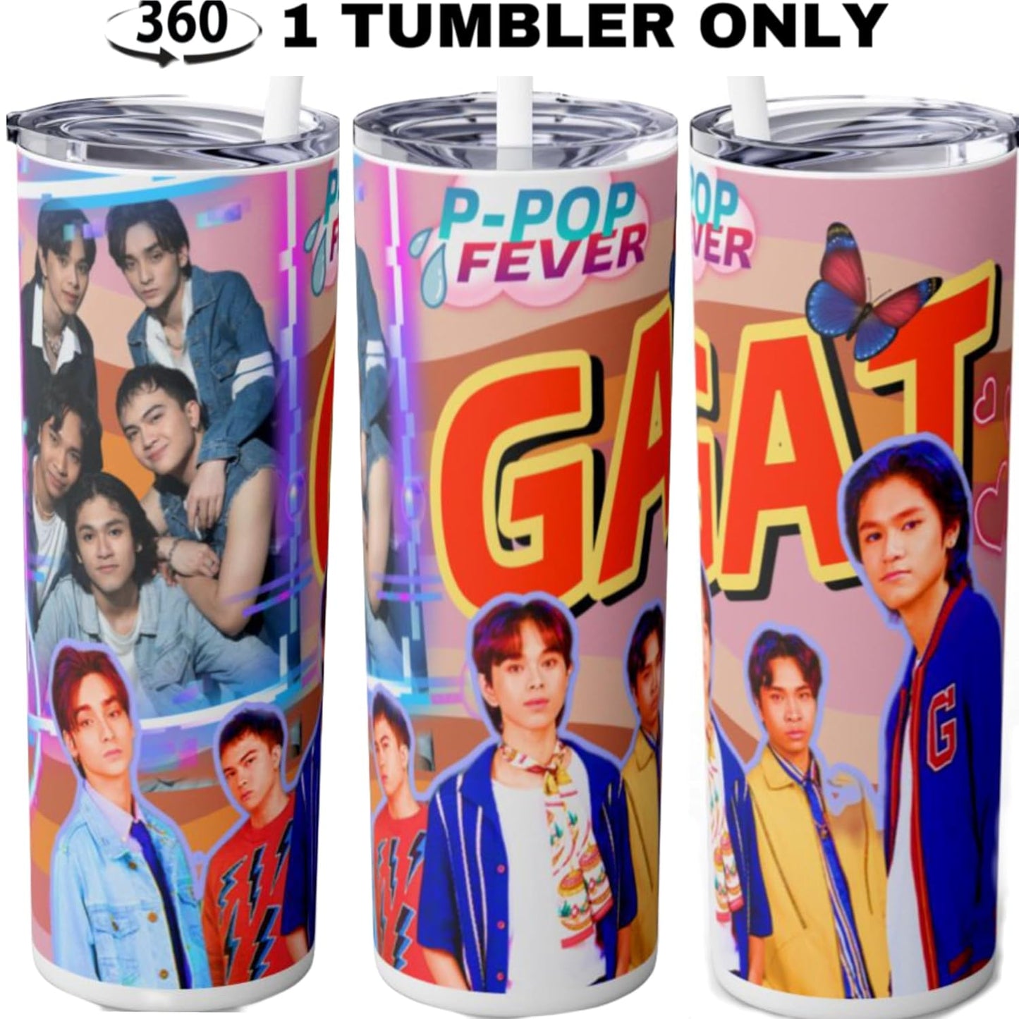 P-Pop GAT 20 oz tumbler featuring colorful designs, perfect for Filipino teens and fans of Pinoy pop music.