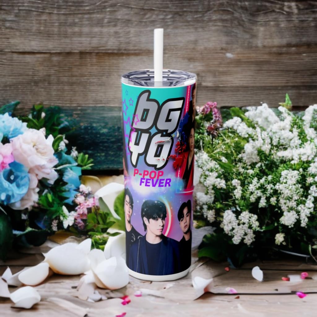 P-Pop Bgyo Tumbler with straw, 20 oz stainless steel drinkware, perfect for fans of Filipino pop music.