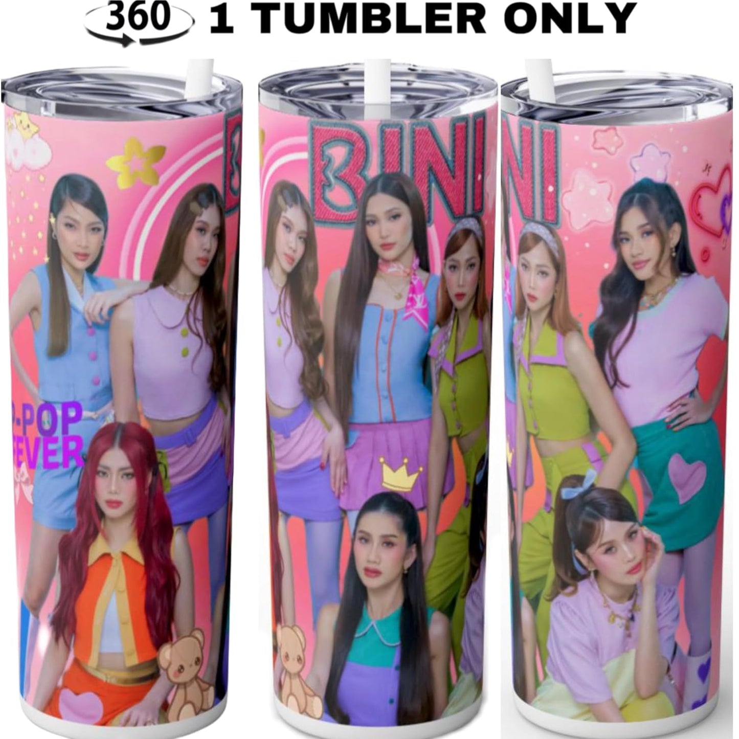 P-Pop Bini Tumbler 20 oz featuring colorful design, perfect for Filipino teens and fans of Pinoy pop music.