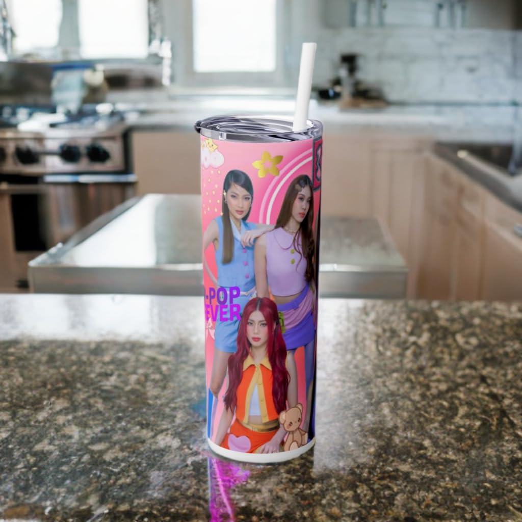 P-Pop Bini Tumbler 20 oz, vibrant design for Filipino teens, ideal for hot or cold drinks, stylish stainless steel design.