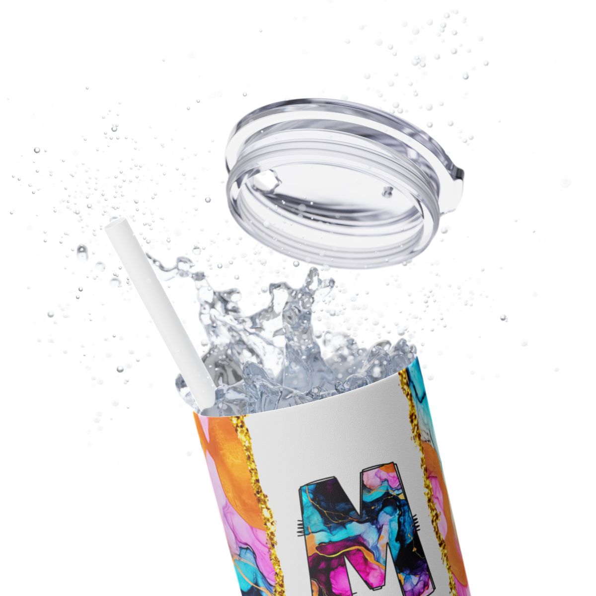 Alcohol Ink Tumbler 20 oz, Mother's Day Gift For Mom, Marble Art Stainless Steel Drinkware With Straw And Lid, Office Accessory For Hot Cold Iced Coffee