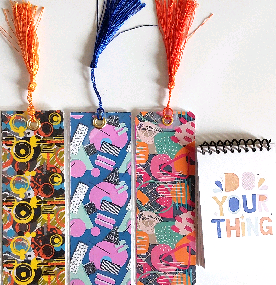 Abstract Art Artsy Gift For Teens 6x9 Spiral Notebook Set of 3, Lined Journal For Writing With Matching Bookmark x3 Gift Set