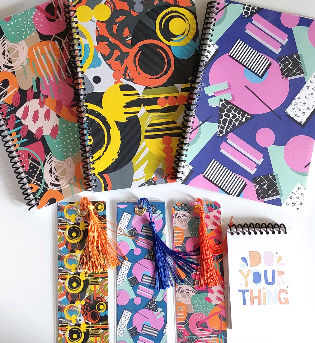 Abstract Art Artsy Gift For Teens 6x9 Spiral Notebook Set of 3, Lined Journal For Writing With Matching Bookmark x3 Gift Set