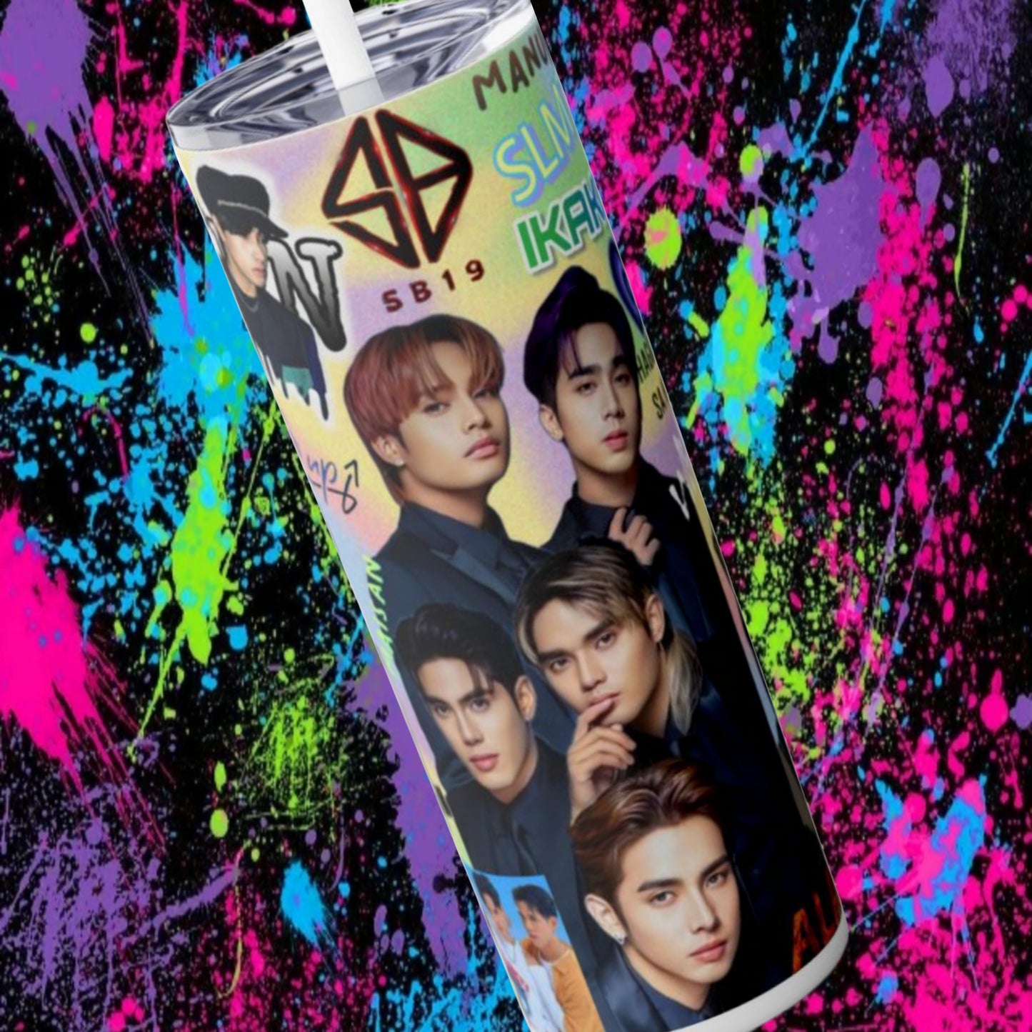 Sb19 Skinny Tumbler 20 oz, PInoy Pop Music Gift For Filipino Teens, Philippine Pop Culture Stainless Steel Drinkware With Straw And Lid, Fandom Gift For Her, Travel Accessory For Hot Cold Drinks