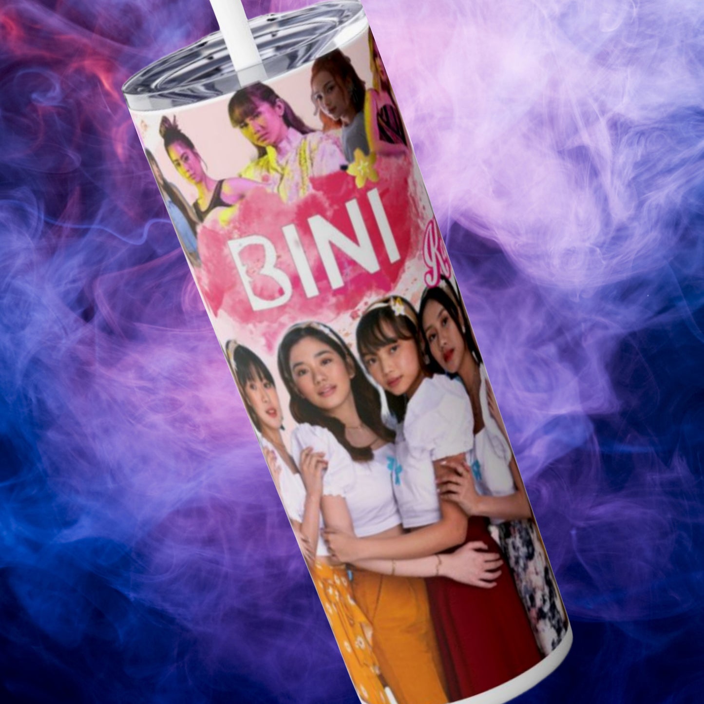 Bini Skinny Tumbler 20 oz, Pinoy Pop Gift For Filipino Teens, Philippine Pop Music Stainless Steel Drinkware With Straw And Lid, Fandom Gift For Her, Ppop Culture Travel Accessory For Hot Cold Drinks