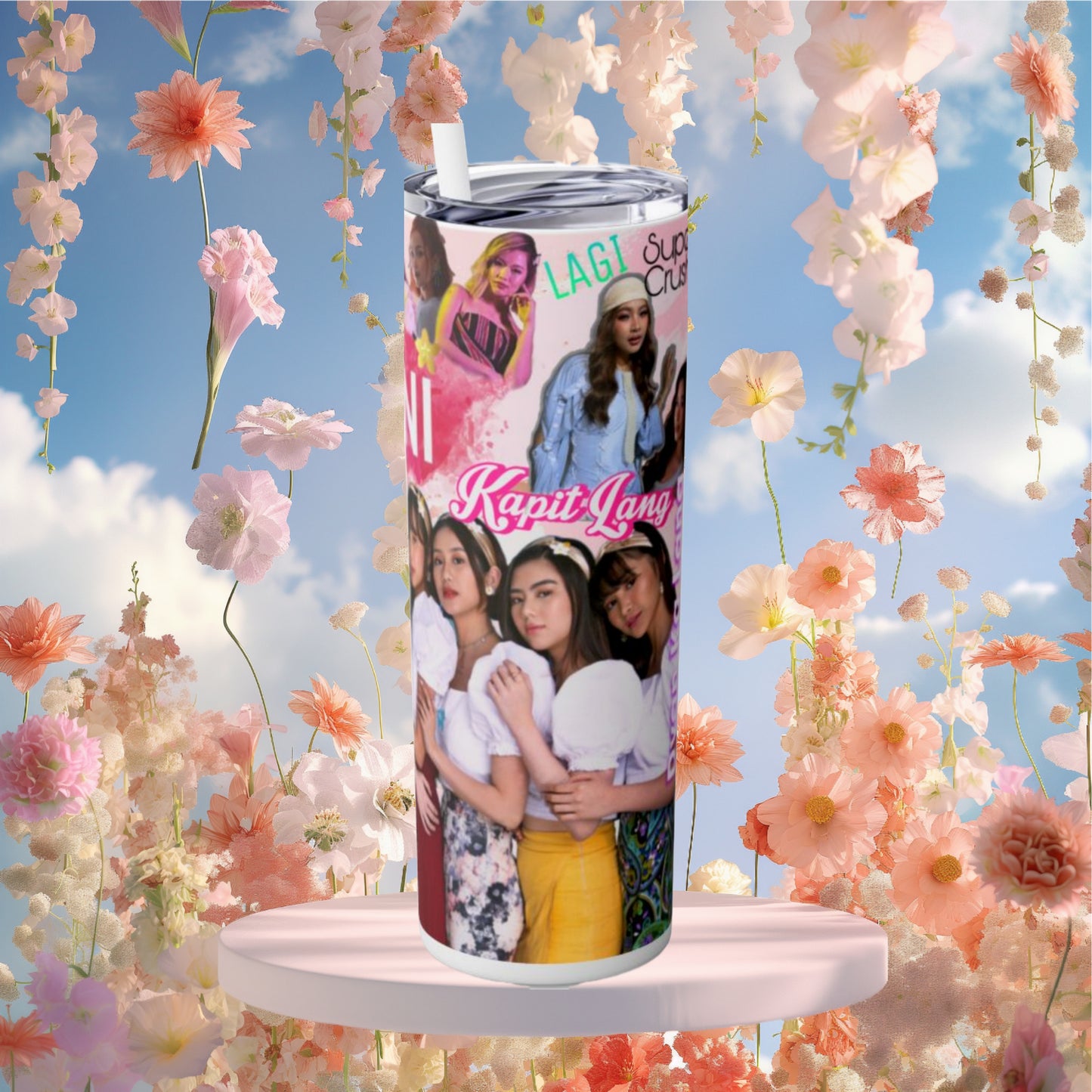Bini Skinny Tumbler 20 oz, Pinoy Pop Gift For Filipino Teens, Philippine Pop Music Stainless Steel Drinkware With Straw And Lid, Fandom Gift For Her, Ppop Culture Travel Accessory For Hot Cold Drinks