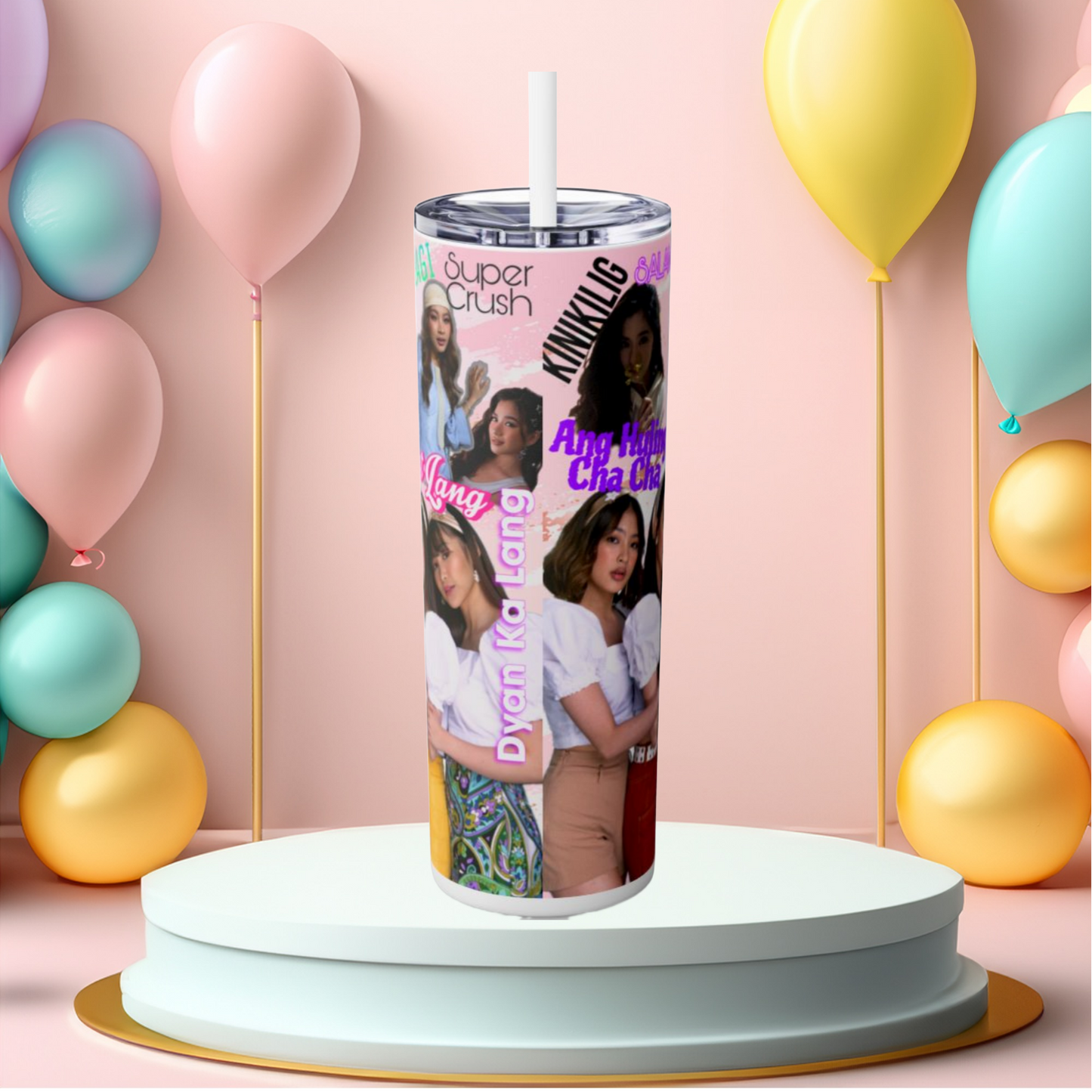 Bini Skinny Tumbler 20 oz, Pinoy Pop Gift For Filipino Teens, Philippine Pop Music Stainless Steel Drinkware With Straw And Lid, Fandom Gift For Her, Ppop Culture Travel Accessory For Hot Cold Drinks