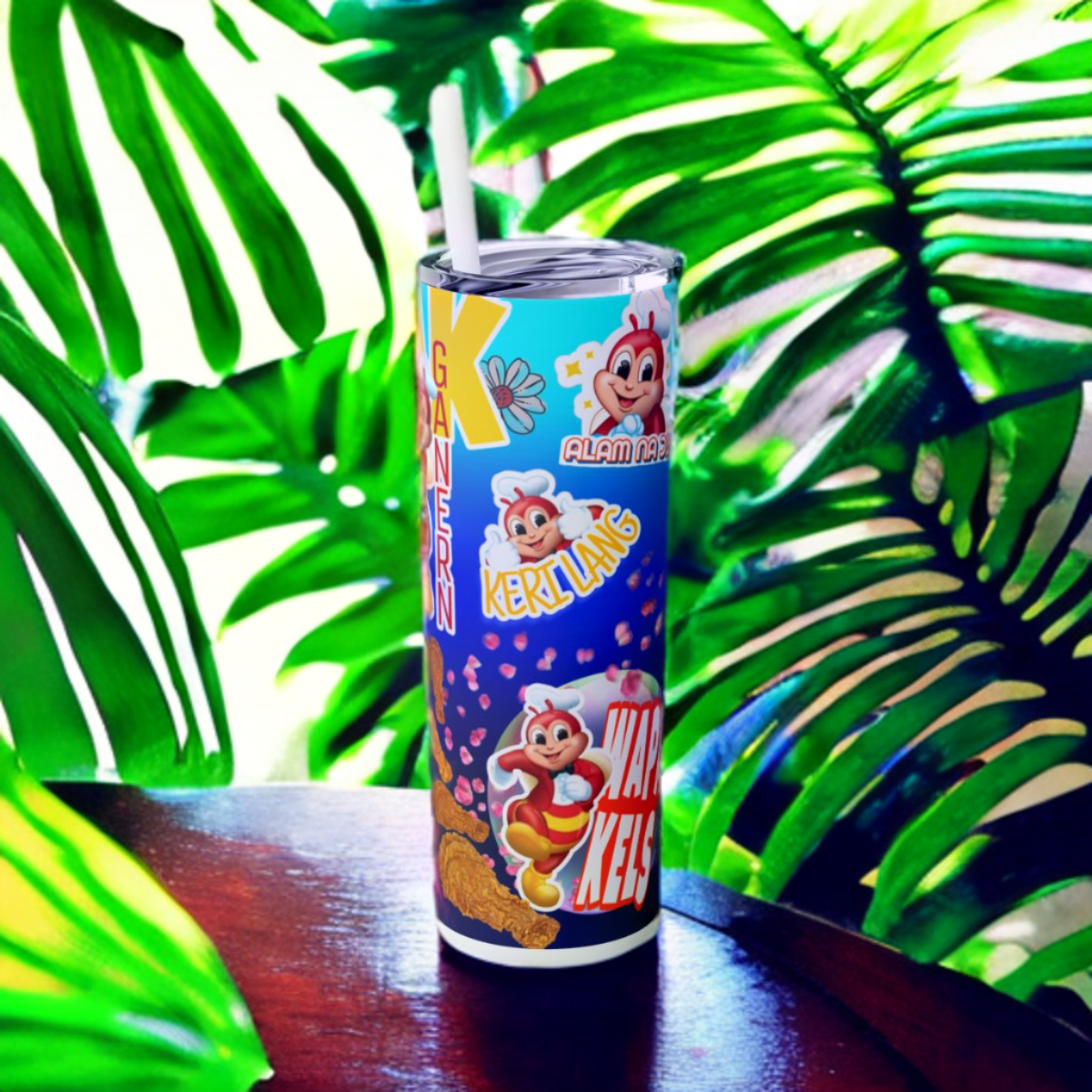 Jolibee Skinny Tumbler 20 oz, Filipino Gift For Pinoy Teens, Foodie Stainless Steel Drinkware With Straw And Lid, Philippines Gift For Her, Travel Accessory For Hot Cold Drinks