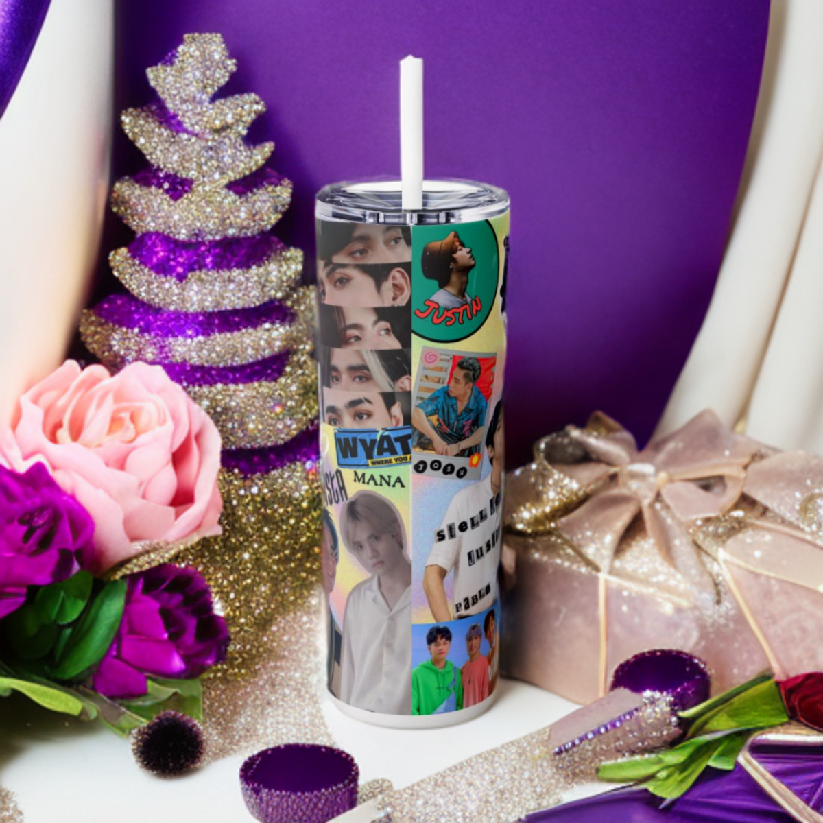 Sb19 Skinny Tumbler 20 oz, PInoy Pop Music Gift For Filipino Teens, Philippine Pop Culture Stainless Steel Drinkware With Straw And Lid, Fandom Gift For Her, Travel Accessory For Hot Cold Drinks