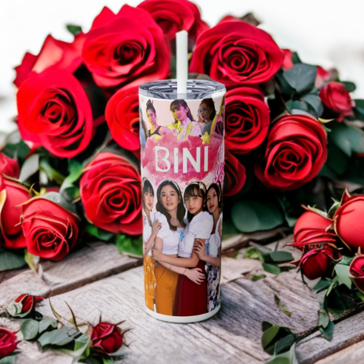 Bini Skinny Tumbler 20 oz, Pinoy Pop Gift For Filipino Teens, Philippine Pop Music Stainless Steel Drinkware With Straw And Lid, Fandom Gift For Her, Ppop Culture Travel Accessory For Hot Cold Drinks