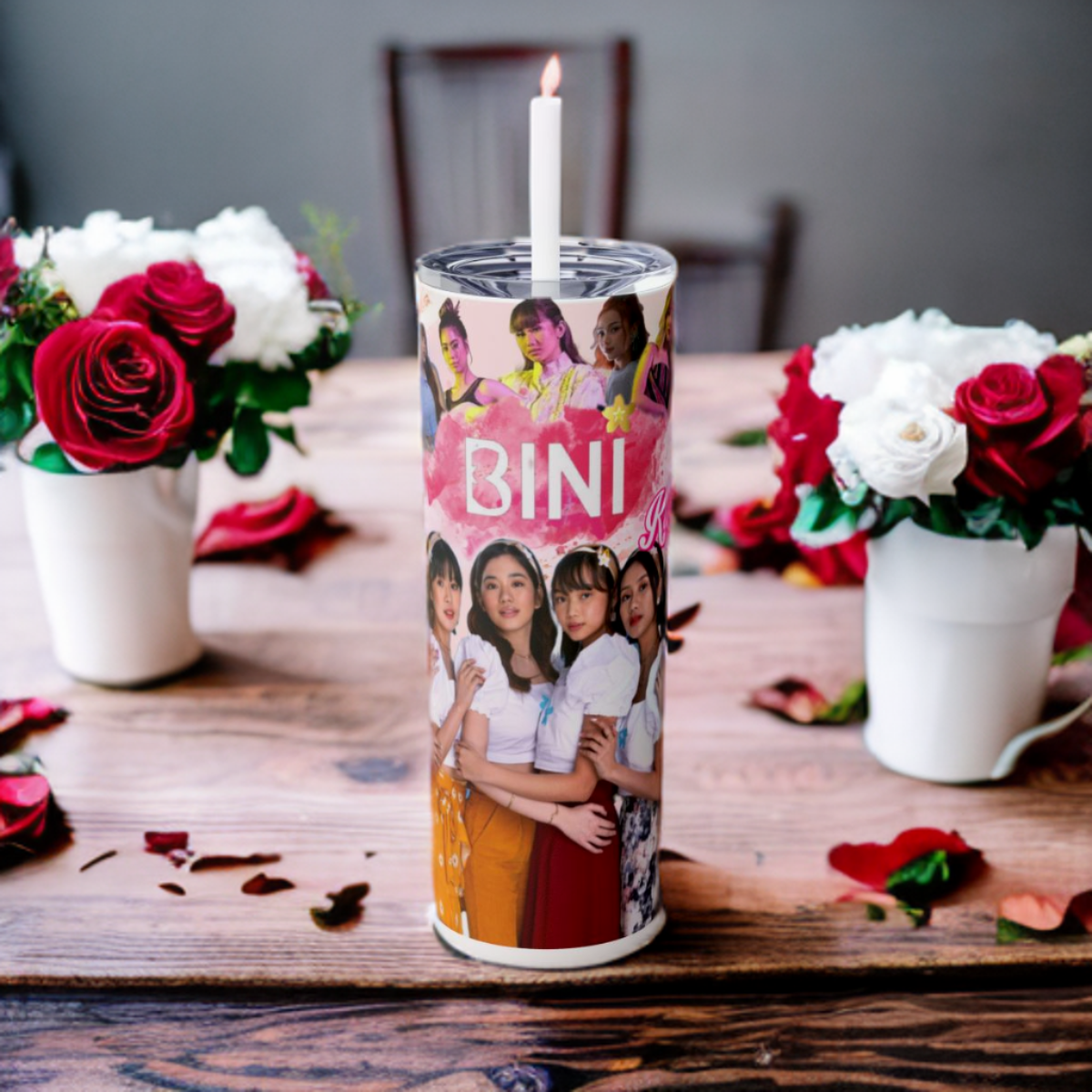 Bini Skinny Tumbler 20 oz, Pinoy Pop Gift For Filipino Teens, Philippine Pop Music Stainless Steel Drinkware With Straw And Lid, Fandom Gift For Her, Ppop Culture Travel Accessory For Hot Cold Drinks