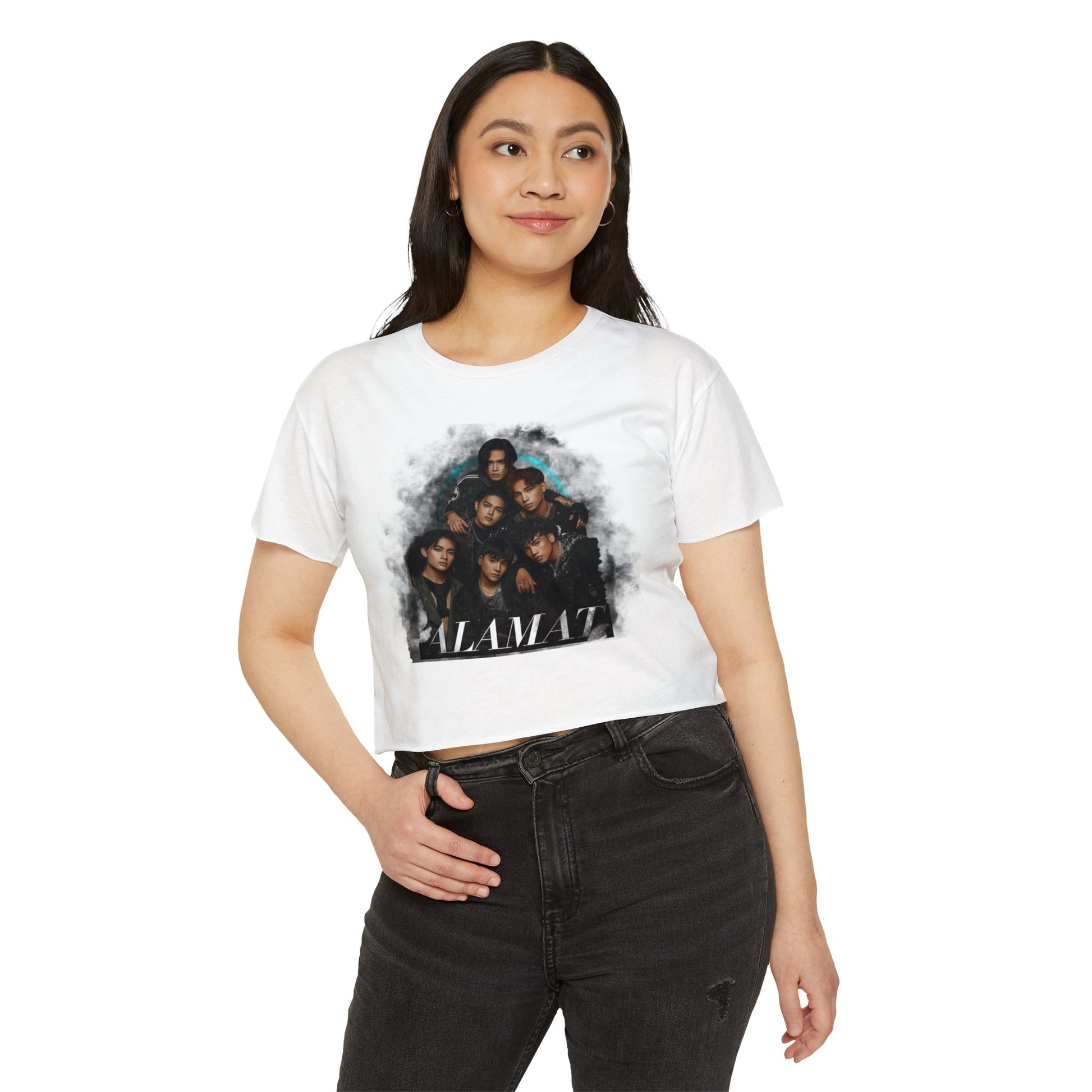 P-Pop Alamat crop top featuring a group photo, perfect for teen concert outfits and Filipino music festival apparel.