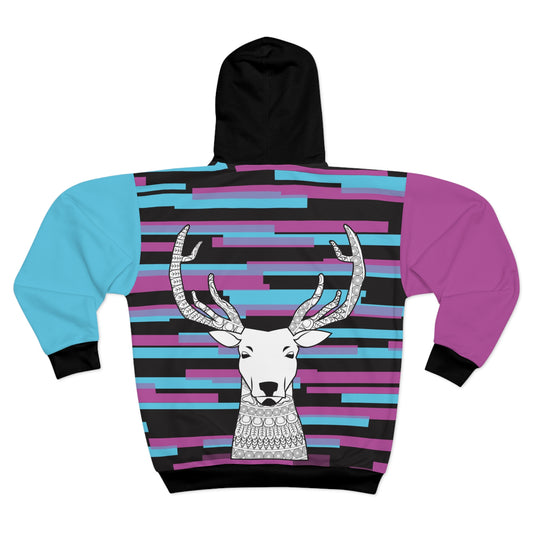 Unisex Zip Hoodie AOP / Bull Geometric All Over Print Hooded Sweatshirt / Aesthetic Pullover Zipper Winter Jacket