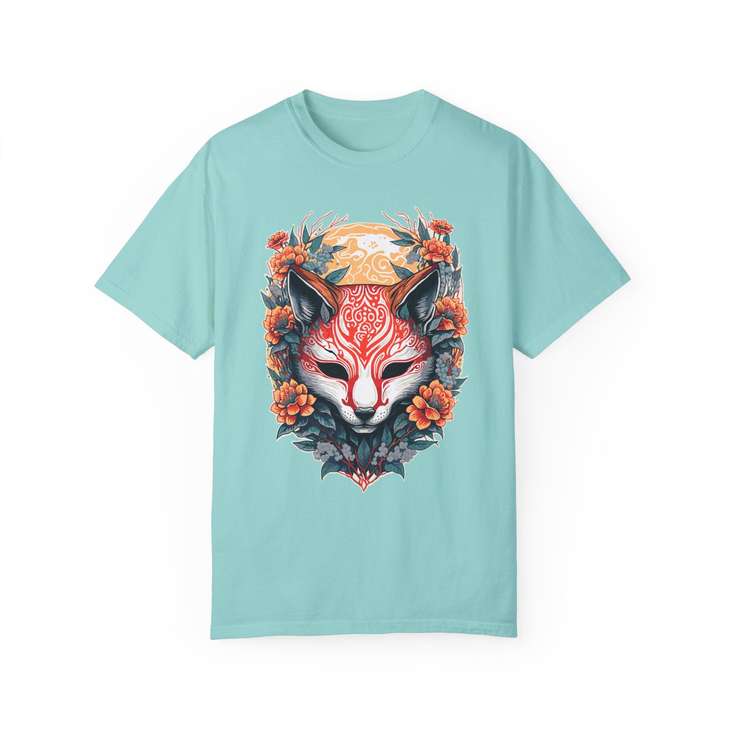 Japanese Kitsune Mask Comfort Colors Tshirt | Mens T-Shirt Graphic Tees Men Shirt Casual | Comfy Loose Fit Summer Clothes | Cotton Street Wear Clothing College Fashion