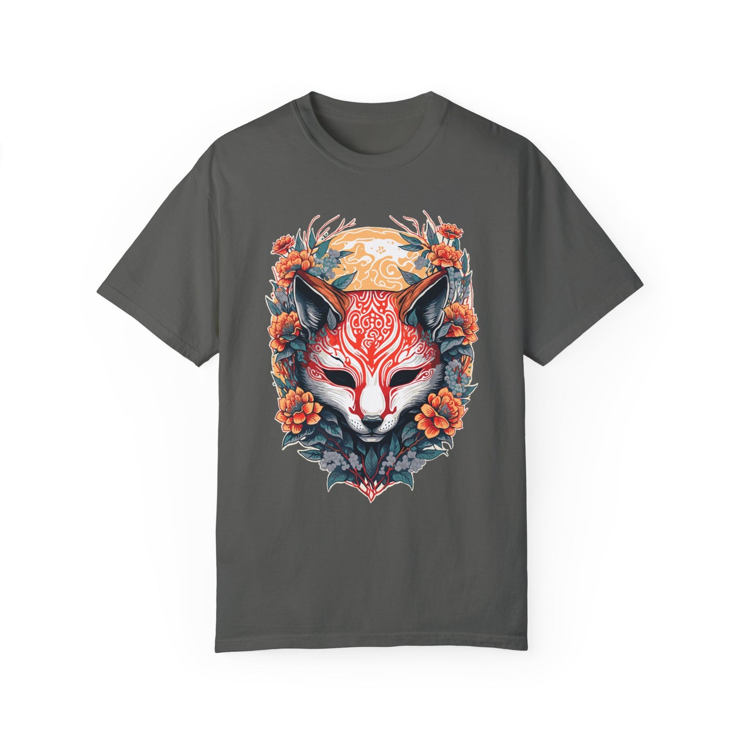 Japanese Kitsune Mask Comfort Colors Tshirt | Mens T-Shirt Graphic Tees Men Shirt Casual | Comfy Loose Fit Summer Clothes | Cotton Street Wear Clothing College Fashion