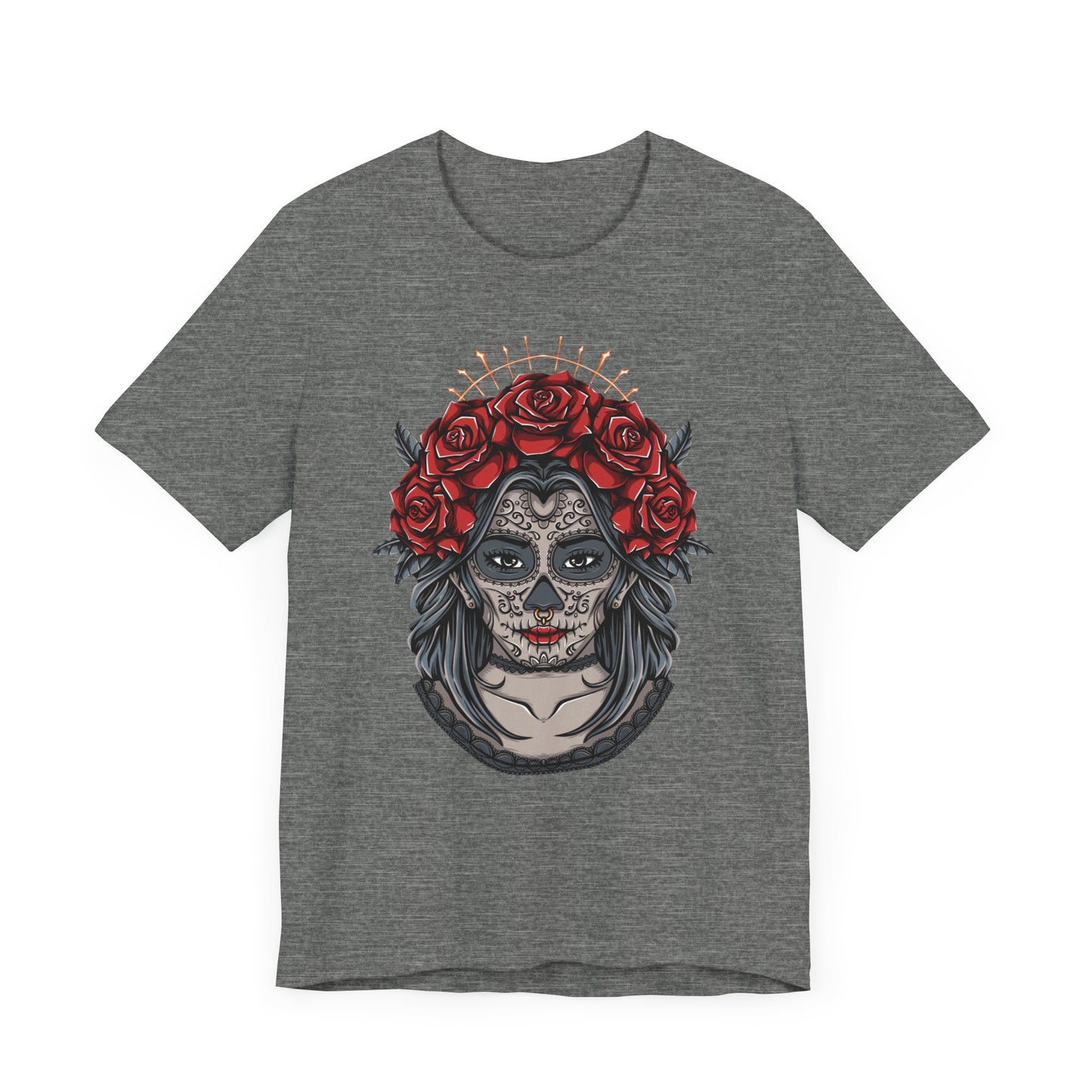 Sugar Skull T-Shirt, Gothic Graphic Tee for Teens, Unisex Tshirt Aesthetic Gifts For Him, Day Of The Dead Shirt Design