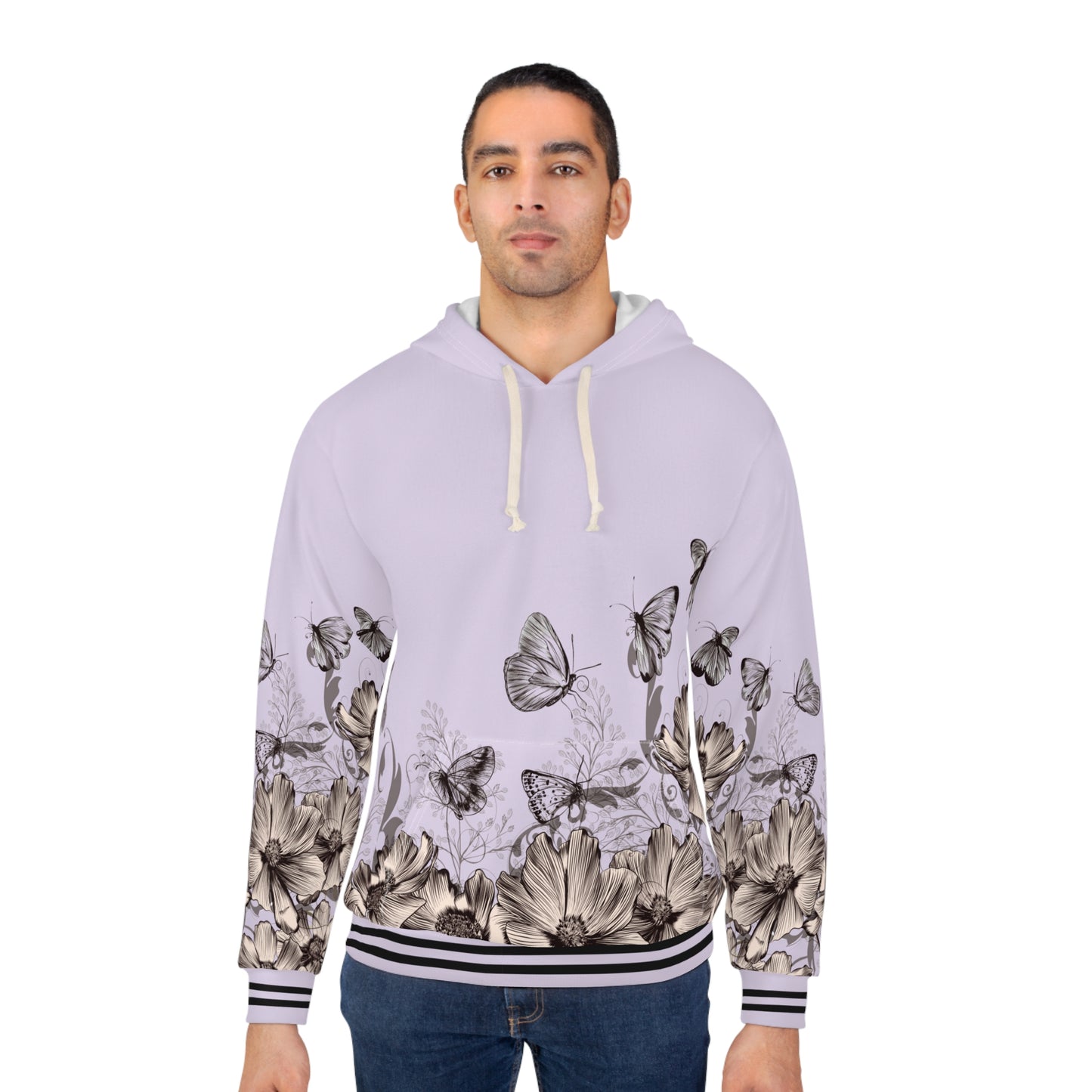 Butterfly Hoodie, Unisex Pullover Hoodie, Floral All Over Print Hoodie, Aesthetic Gift For Her,Flowers Hooded Sweatshirt, Cute Gift For Mom
