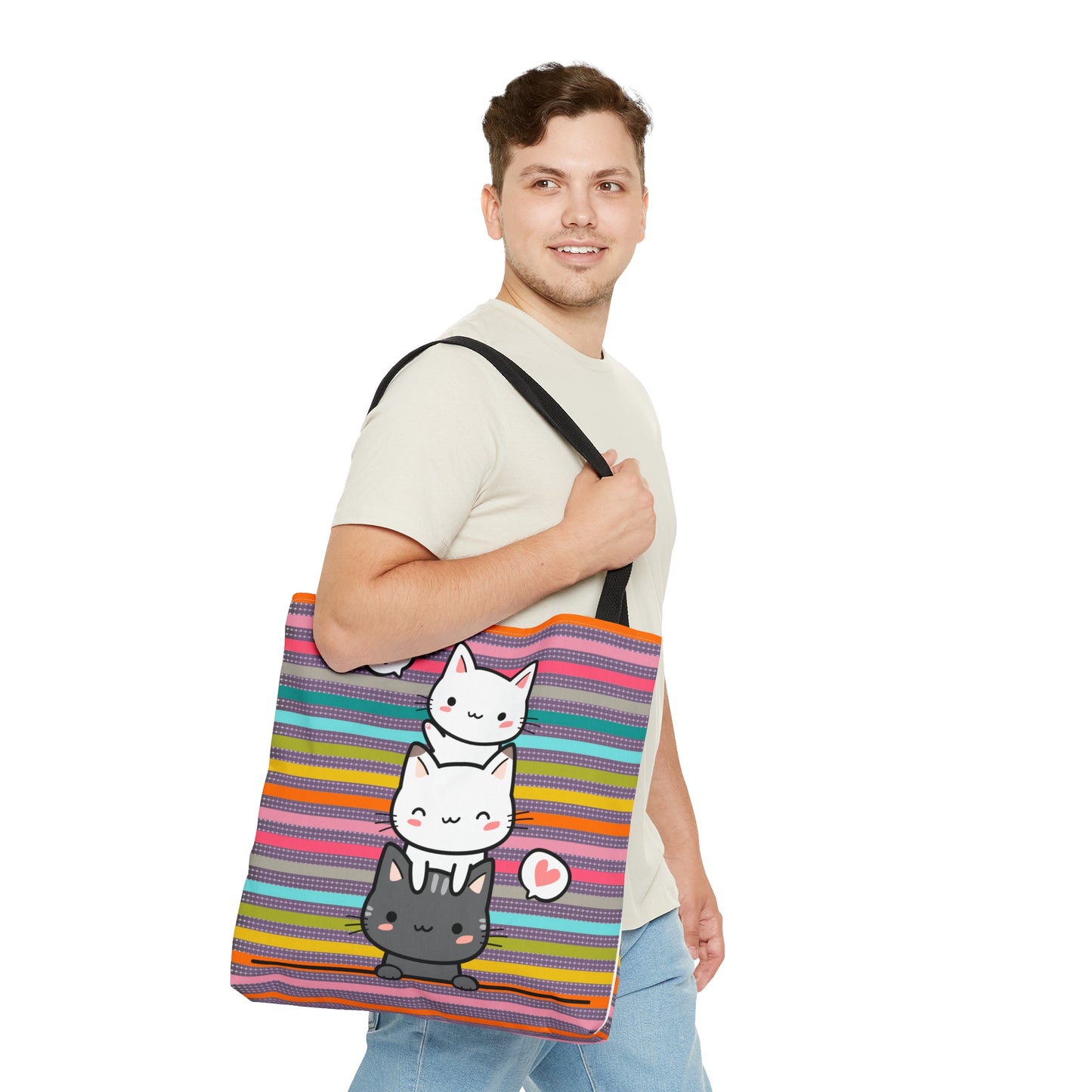 3 Cute Cats Tote Bag - Rainbow Pattern Design For Women