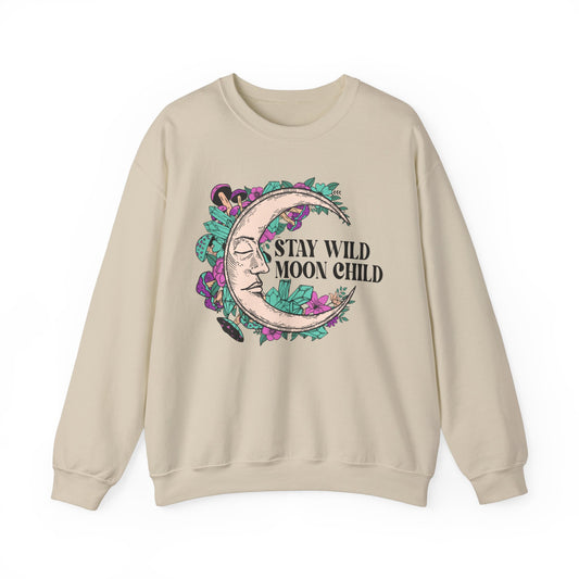 Boho Sweatshirt Floral Graphic Pullover Sweater | Moon Gifts For Mom | Stay Wild Flower Child