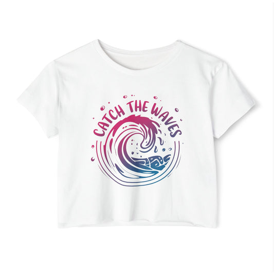 Summer Crop Top For Women, Beach Gifts For Her, Travel T-Shirt Croptop TShirt Merch, Catch The Waves